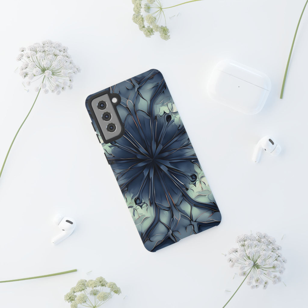 Indigo Mosaic - Artistic Kaleidoscope Collection Artistic Floral - Samsung Galaxy S21 Plus Tough Phone Case - Bold Blue Symmetrical Design