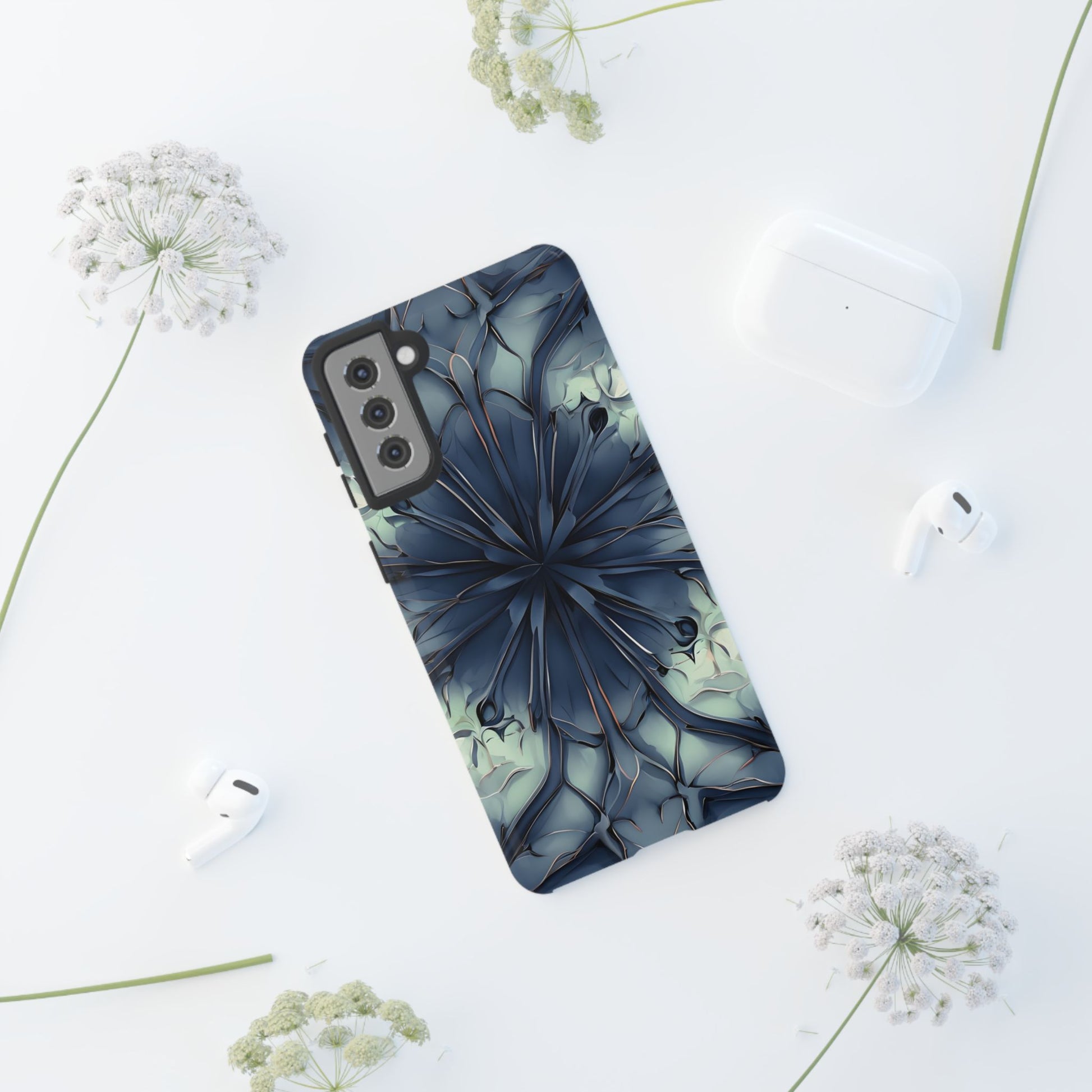 Indigo Mosaic - Artistic Kaleidoscope Collection Artistic Floral - Samsung Galaxy S21 Plus Tough Phone Case - Bold Blue Symmetrical Design
