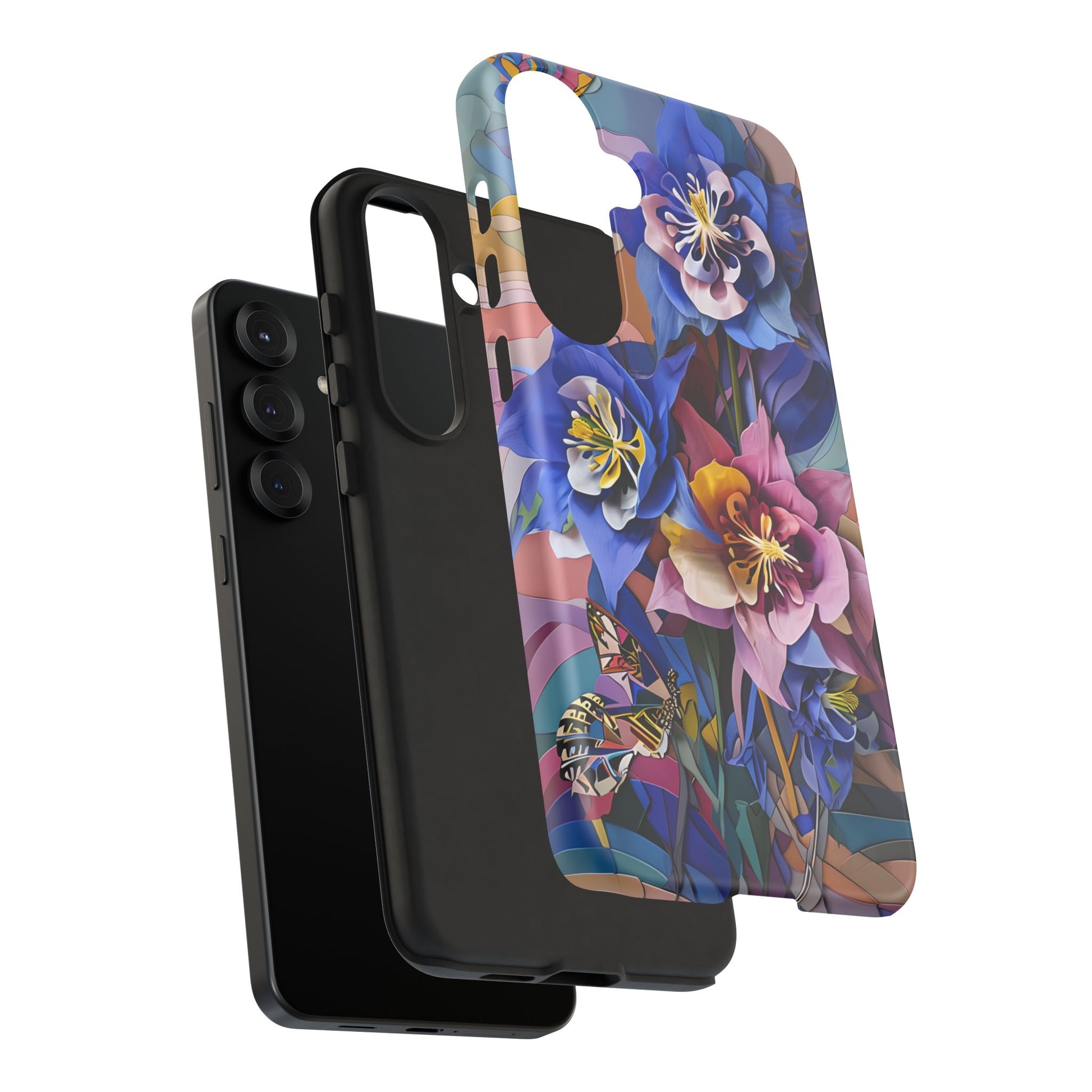 Blue Columbine Carnivale - Artistic Floral & Butterfly Samsung S25 Plus Tough Phone Case - Vibrant Botanical Design