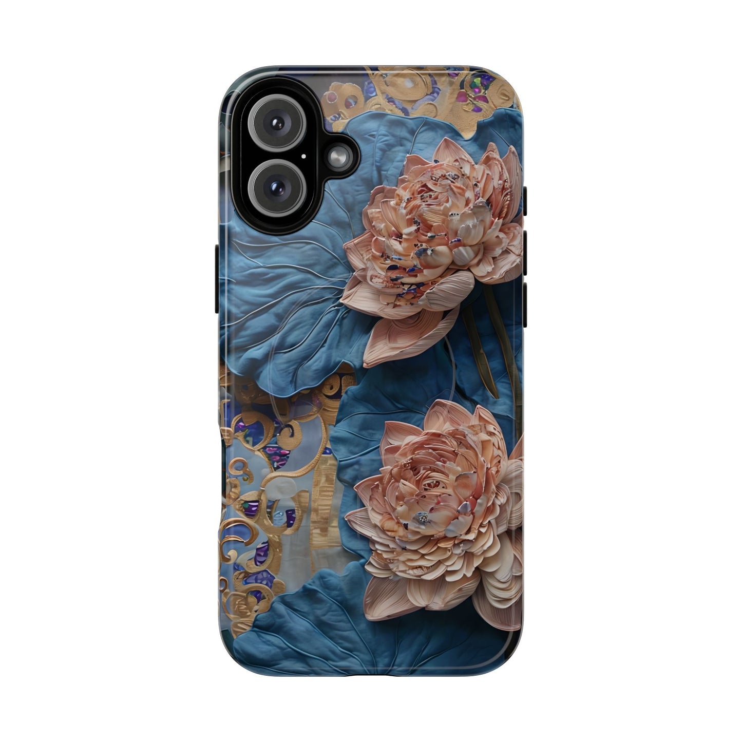 Peony Midnight Tapestry - iPhone Case- MagSafe Compatible - Elegant Blue & Blush Artful Phone Cover