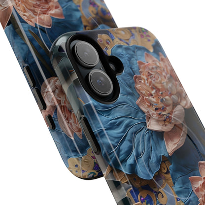 Peony Midnight Tapestry - iPhone Case- MagSafe Compatible - Elegant Blue & Blush Artful Phone Cover