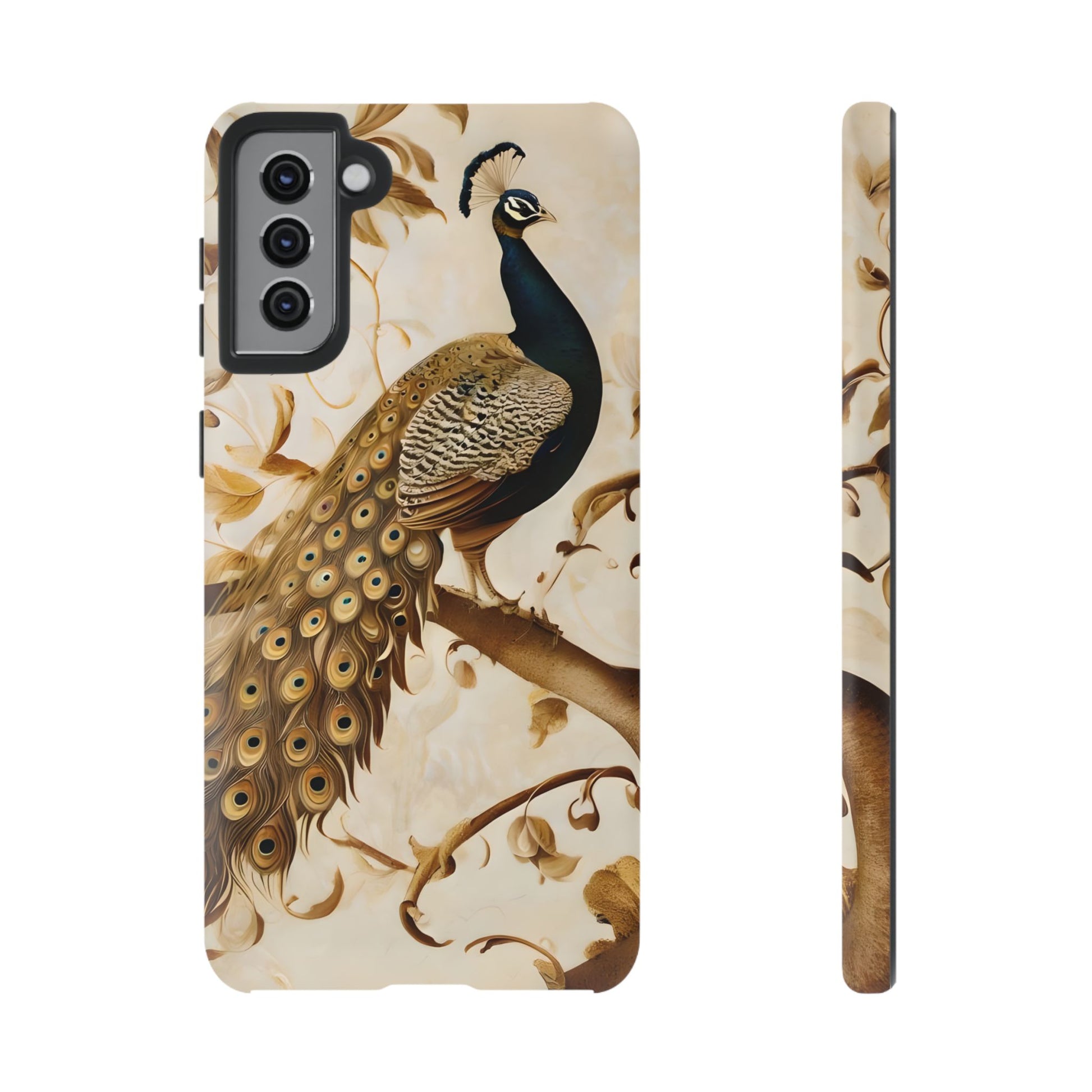 Golden Plumage - Luxe Peacock Art Samsung Galaxy S21 Plus Phone Case - Elegant Gold & Cream Design