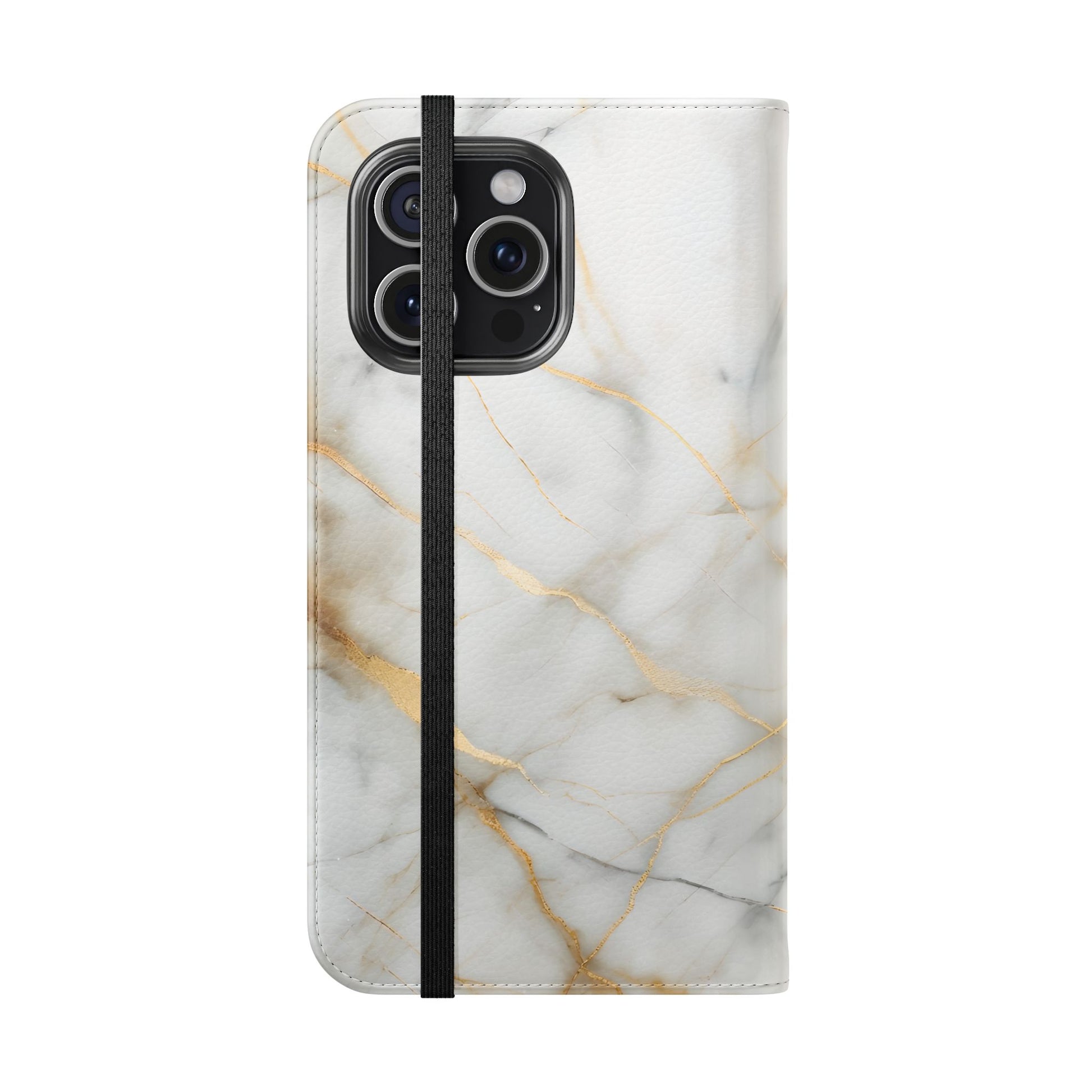 Golden Vein Wallet Phone Case - Gold & White Marble Design - Flip Cover for iPhone 15 Pro Max