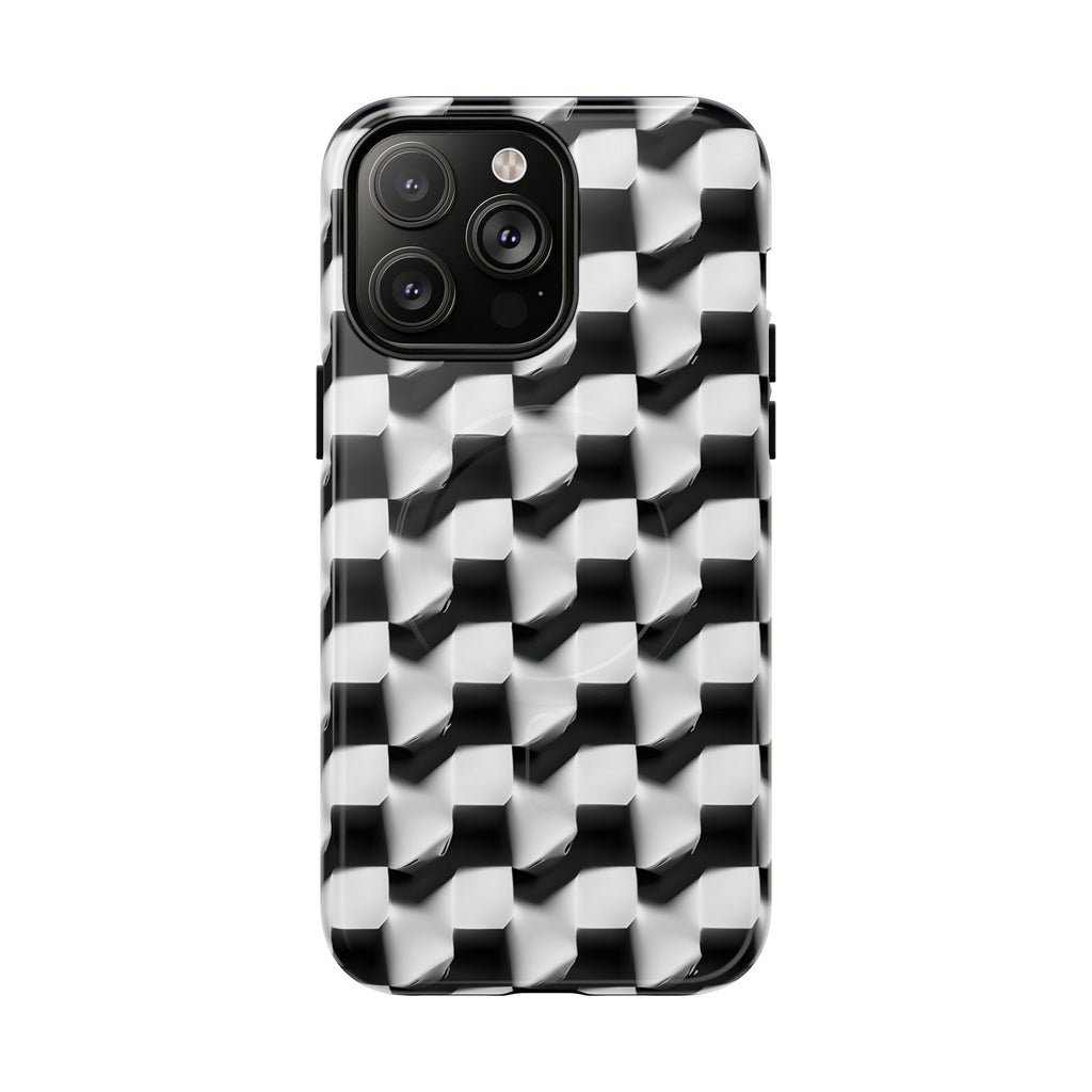 Monochrome Grid - iPhone 14 Pro Max MagSafe Phone Case - Bold, Modern Black & White Design