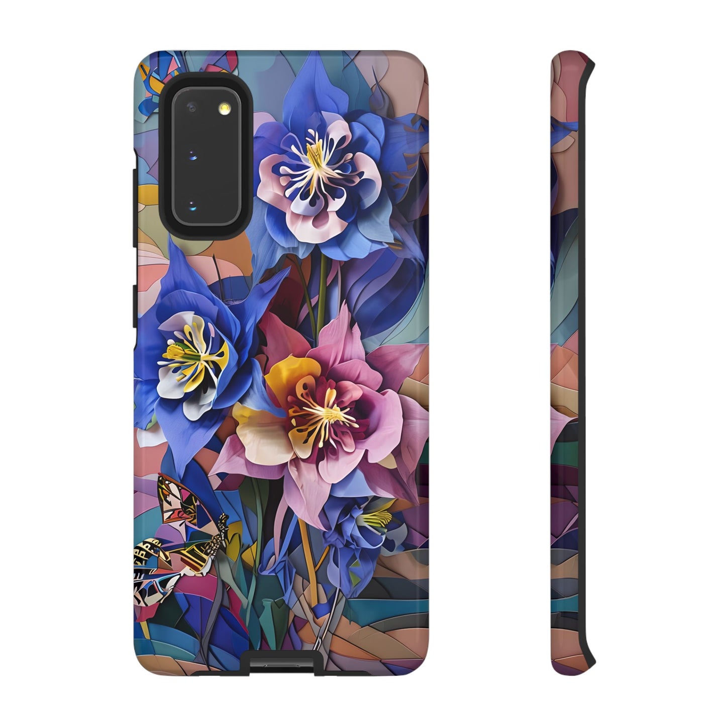 Blue Columbine Carnivale - Artistic Floral & Butterfly Samsung Ultra Tough Phone Case - Vibrant Botanical Design