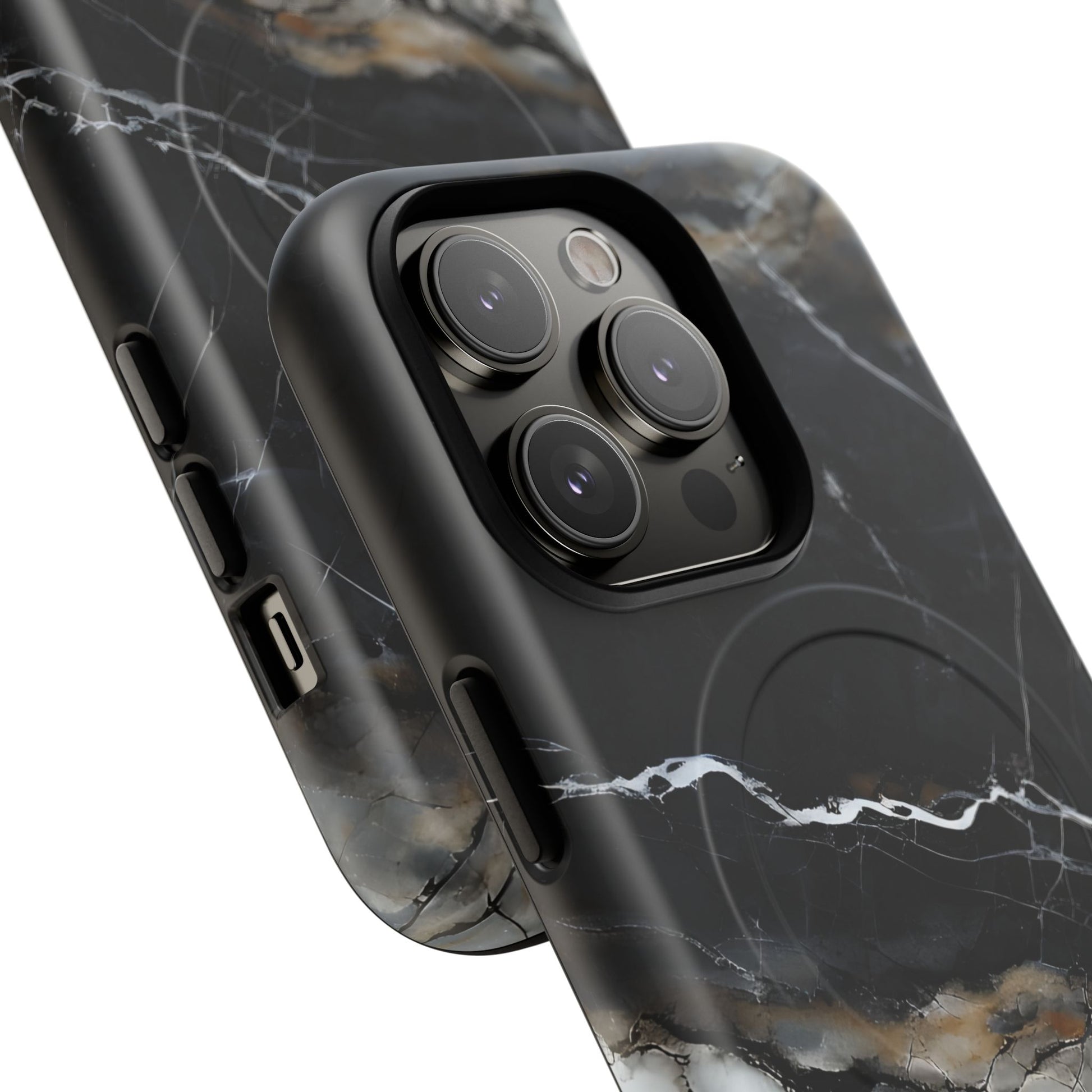 Obsidian Vein iPhone 14 Pro MagSafe Phone Case -Black Neutral Marble Design
