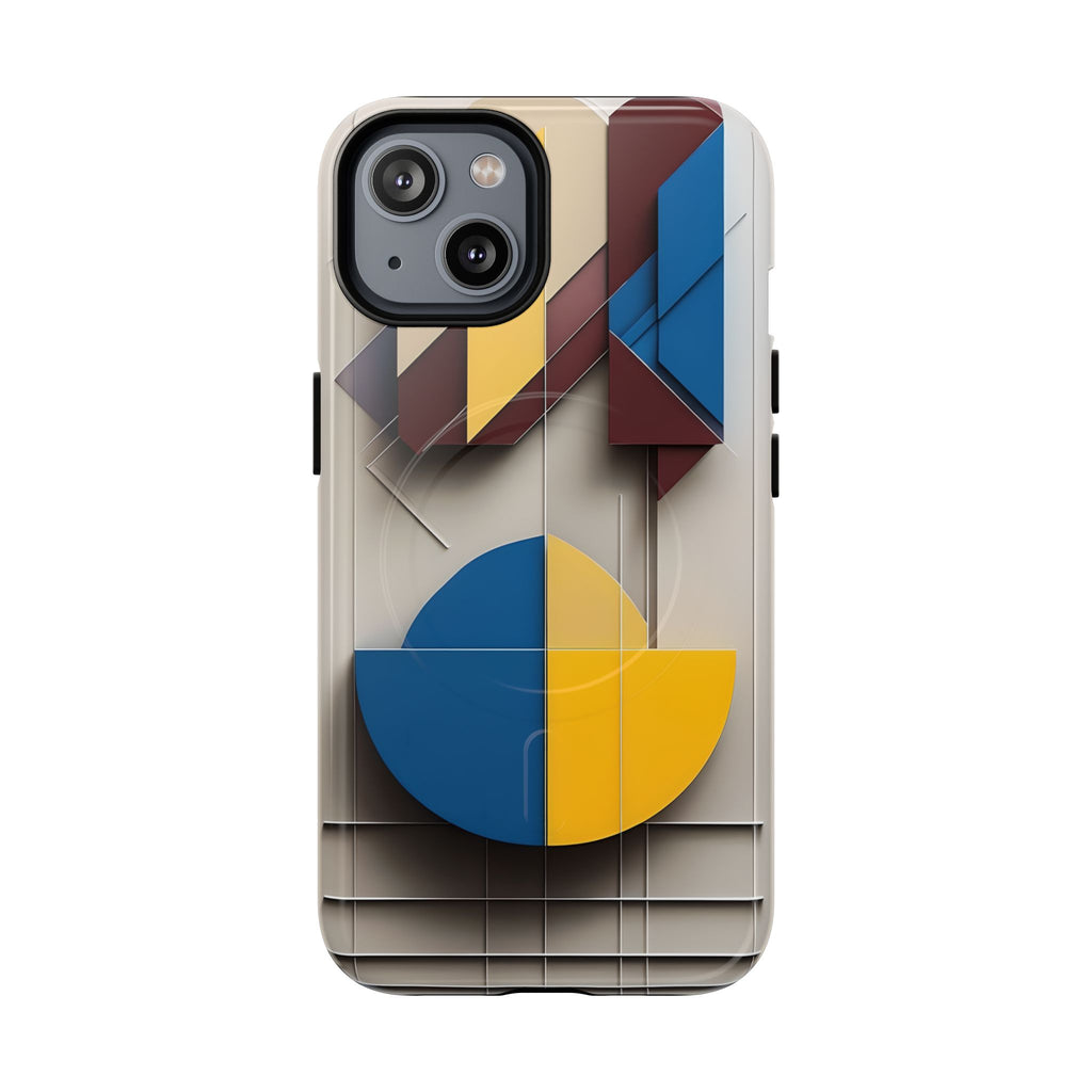 Chromatic Construct iPhone 14 MagSafe Phone Case -Modern Geometrical Design, Primary Colors