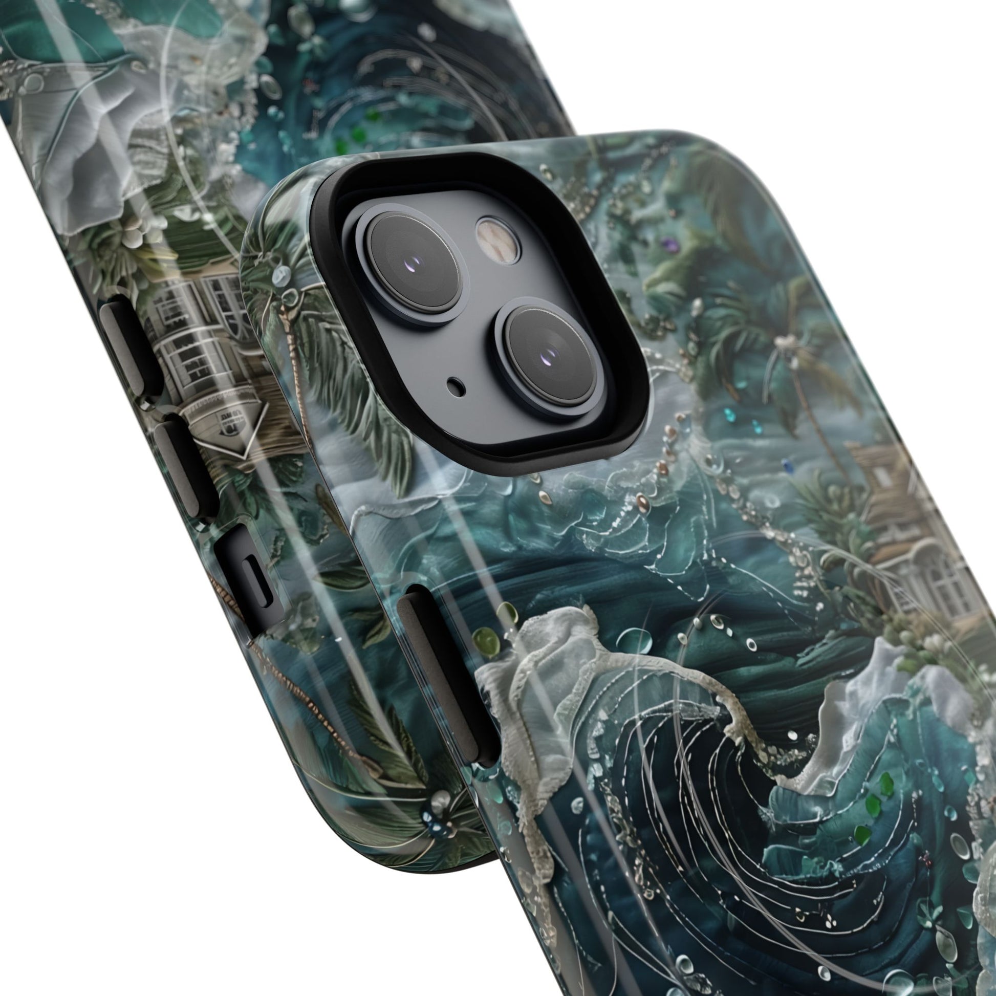 Tropical Midnight Wave - Artistic Ocean iPhone 14 MagSafe Phone Case - Dramatic Blue Wave Design