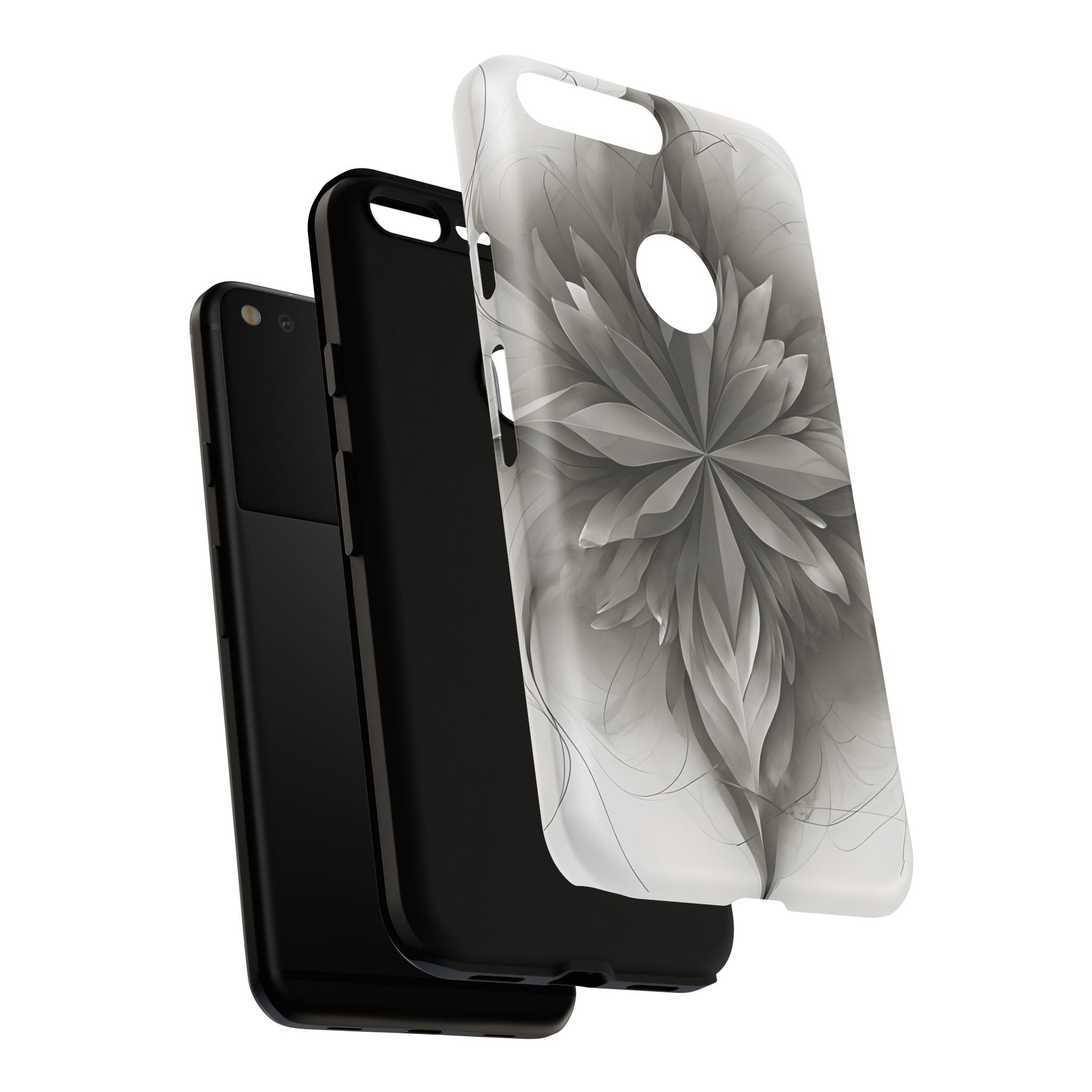 Silver Lotus - Elegant Monochrome Floral Google Pixel XL Tough Phone Case - Modern Lotus Design