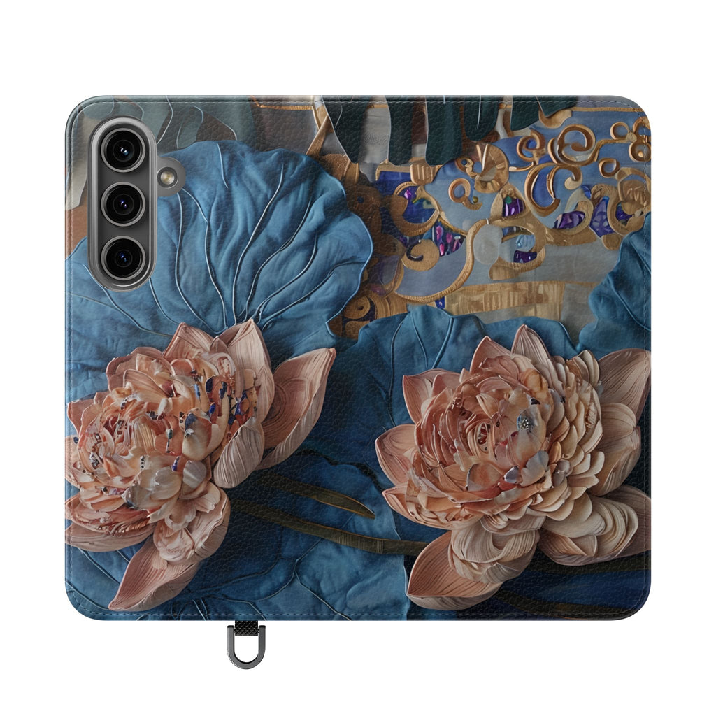 Peony Midnight Tapestry Wallet Phone Case - Flip Cover for Samsung Galaxy S24 Plus - Floral and Tapestry Design