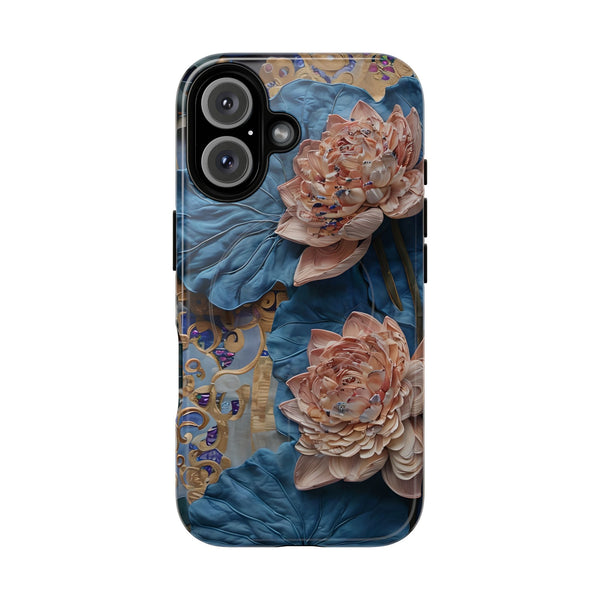 Peony Midnight Tapestry - iPhone 16 - MagSafe Compatible - Elegant Blue & Blush Artful Phone Cover