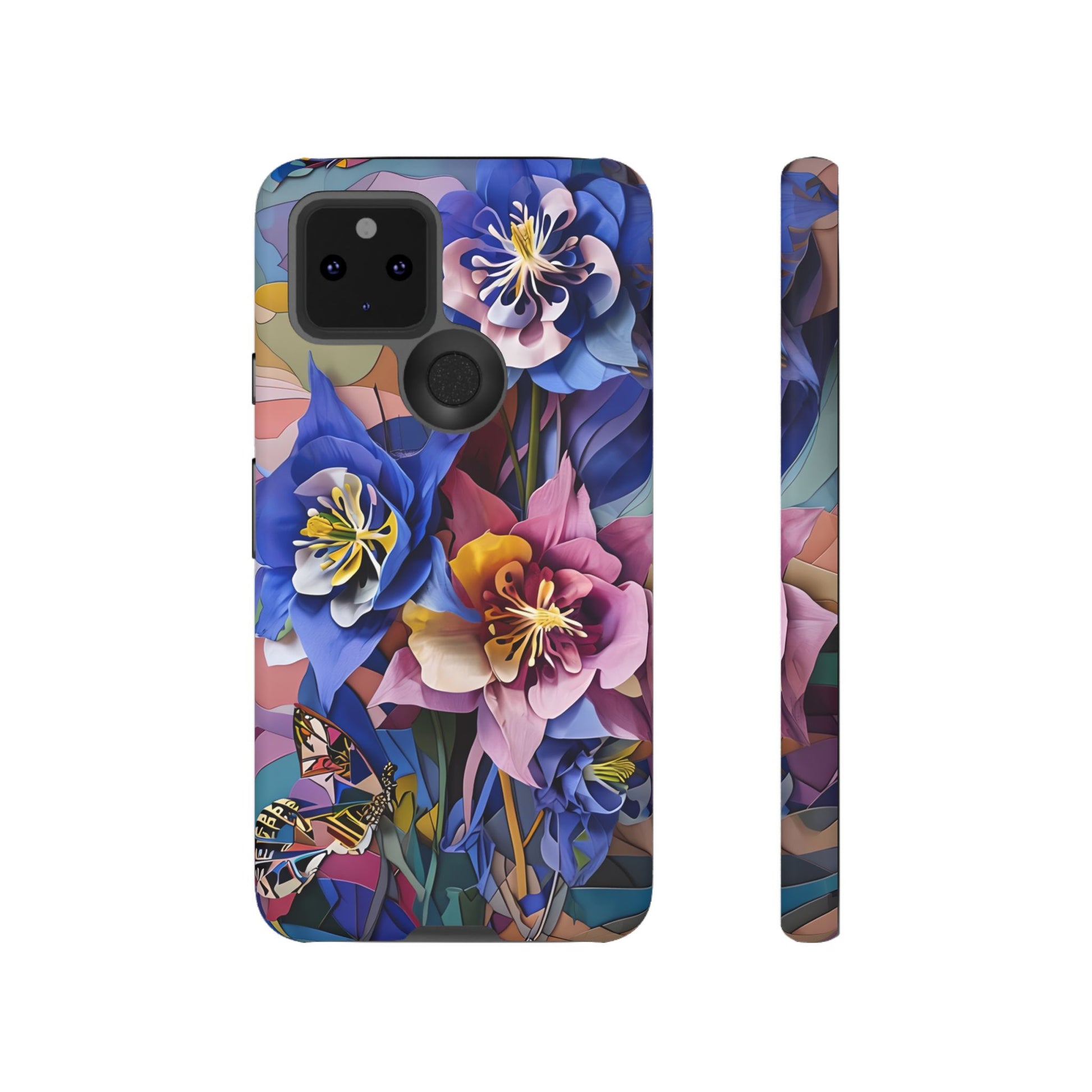 Blue Columbine Carnivale - Artistic Floral & Butterfly Google Pixel 5 5G Tough Phone Case - Vibrant Botanical Design