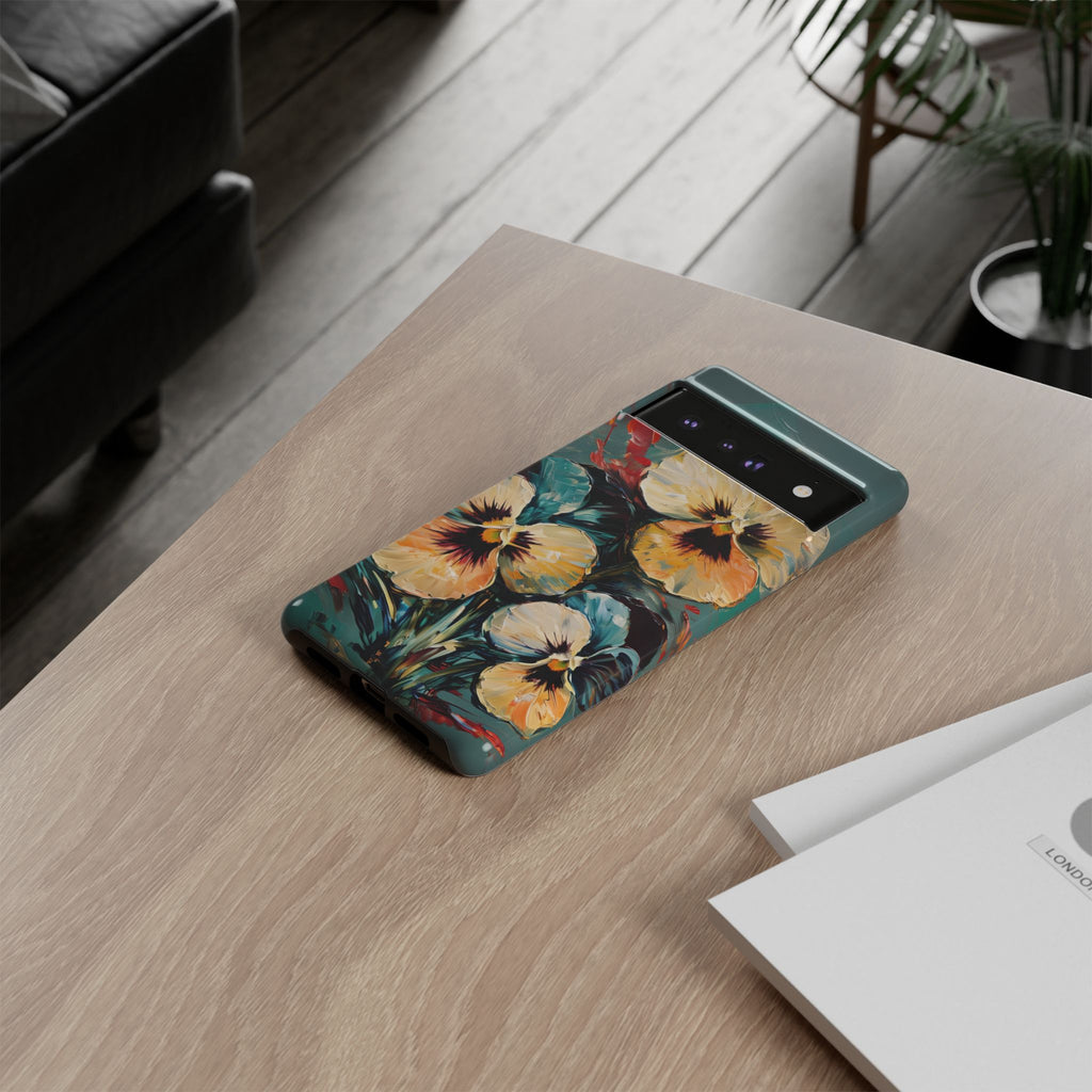 Golden Pansy Cascade Tough Case for Google Pixel 6 Pro - Floral Artistic Shockproof Cover, Elegant Protective Phone Case