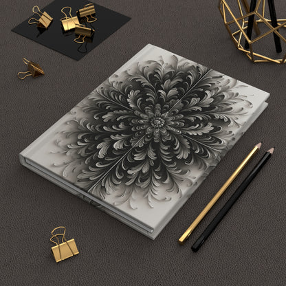 Obsidian Bloom hardcover journal on desk with pencils and stationery