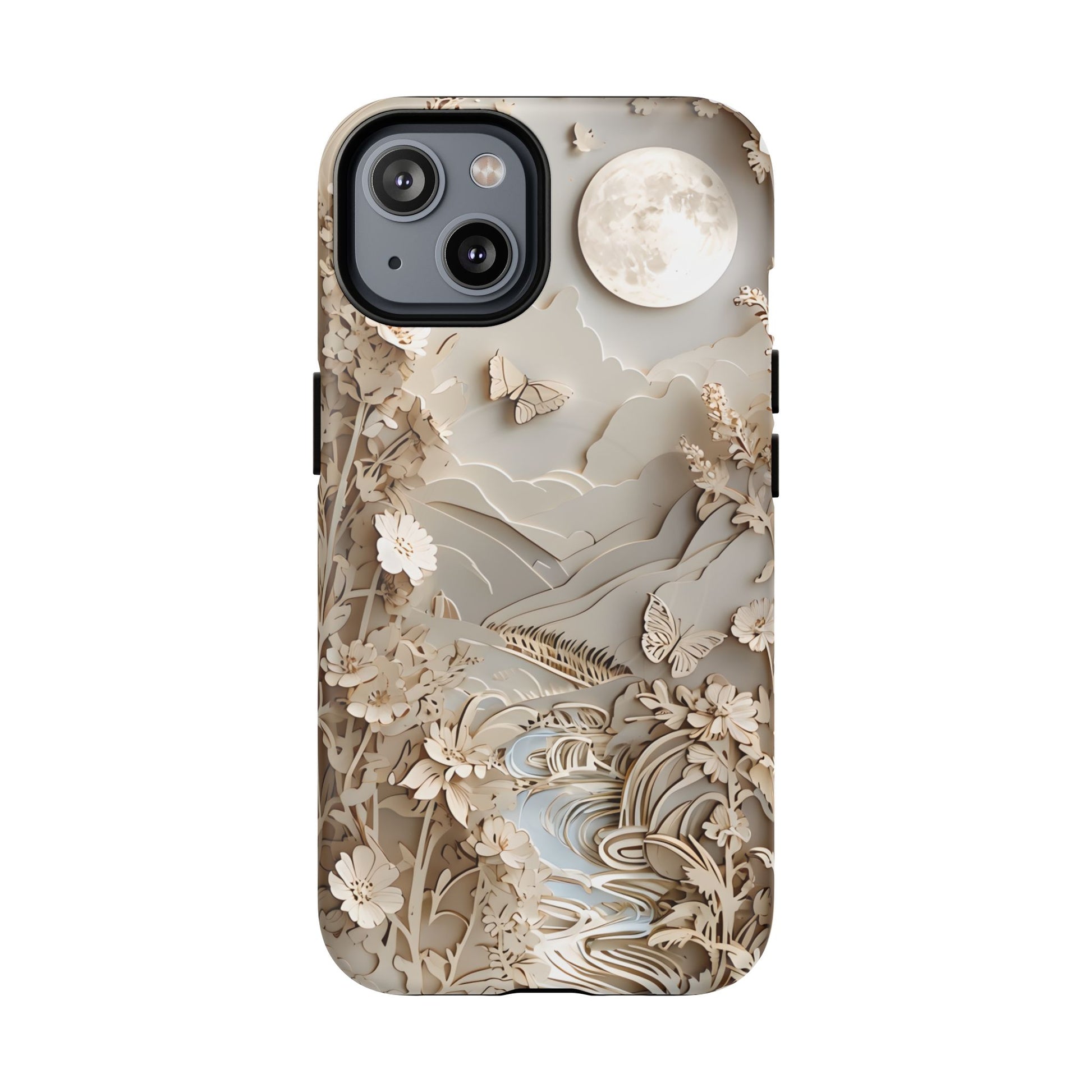 Moonlit Garden - Elegant Neutral Floral iPhone 14 MagSafe Phone Case - Painterly Botanical & Moon Design