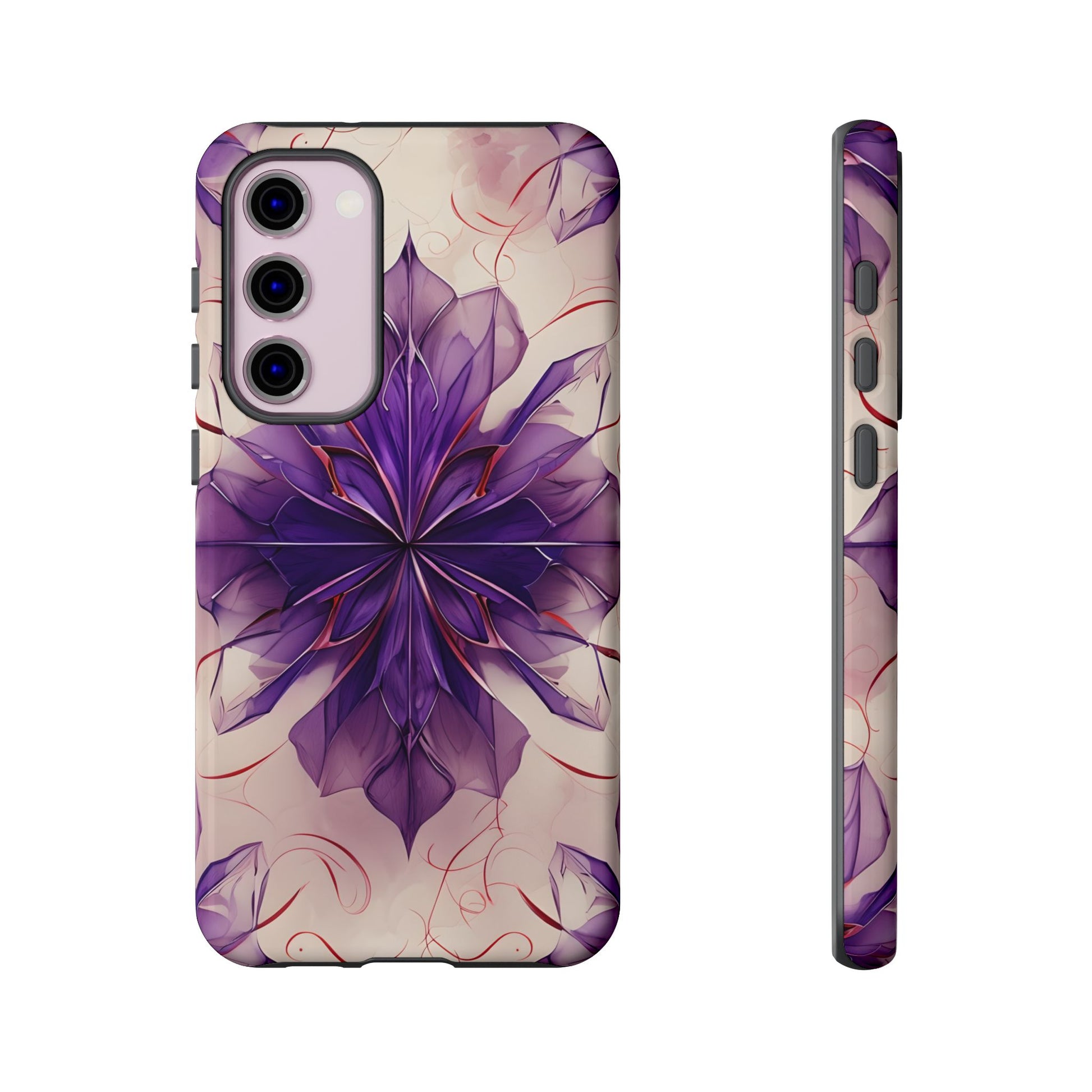 Violet Reverie - Kaleidoscope Collection Artistic Floral Burst - Samsung Galaxy S23 Plus Tough Phone Case - Bold Purple Symmetrical Design