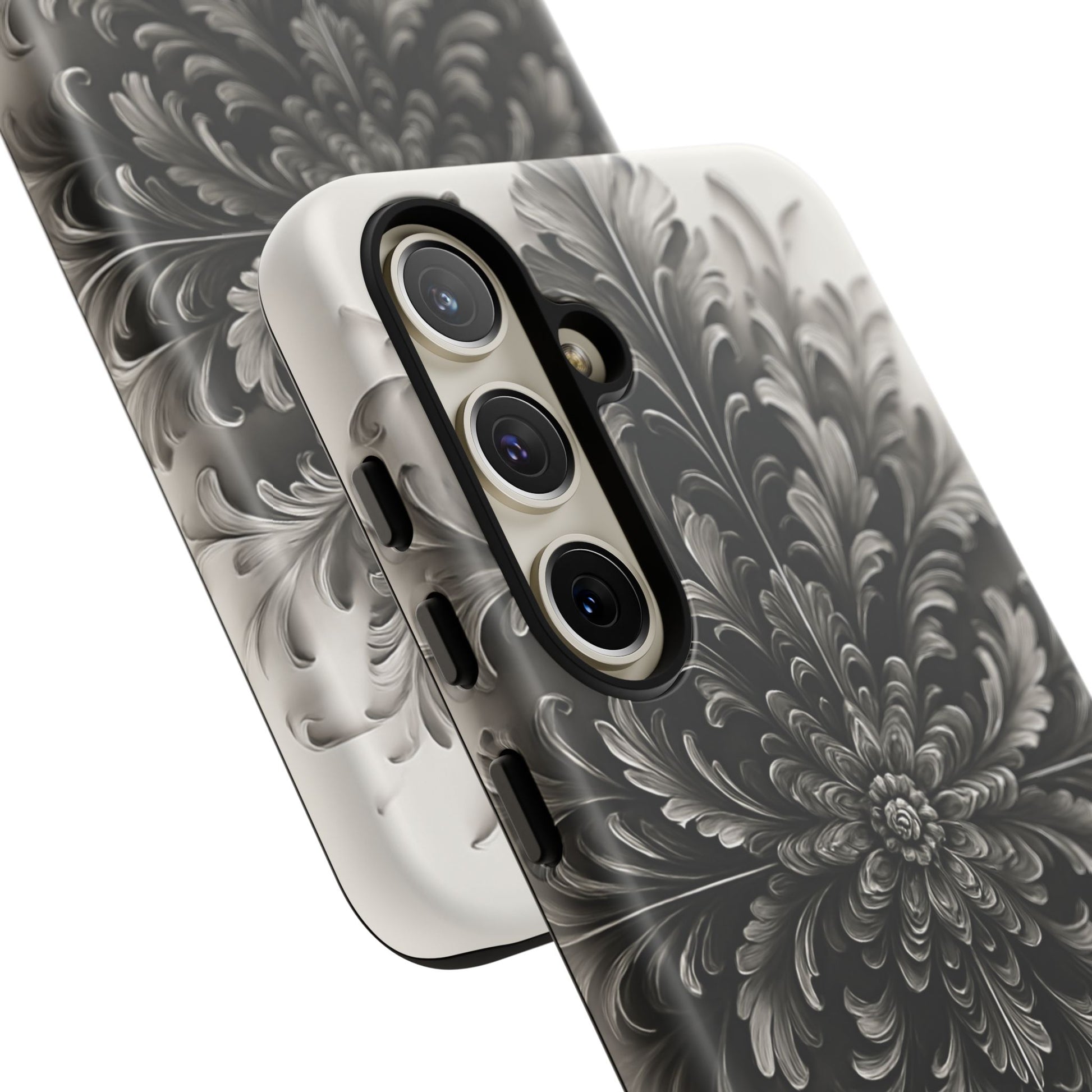 Obsidian Bloom - Elegant Black & White Samsung Galaxy S24 Plus Tough Phone Case - Intricate Mandala Flower Design