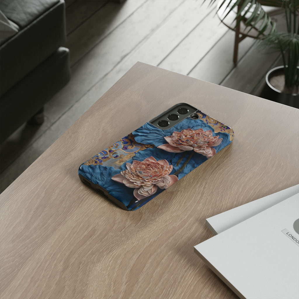 Peony Midnight Tapestry - Samsung Galaxy S22 - Elegant Blue & Blush Artful Phone Cover