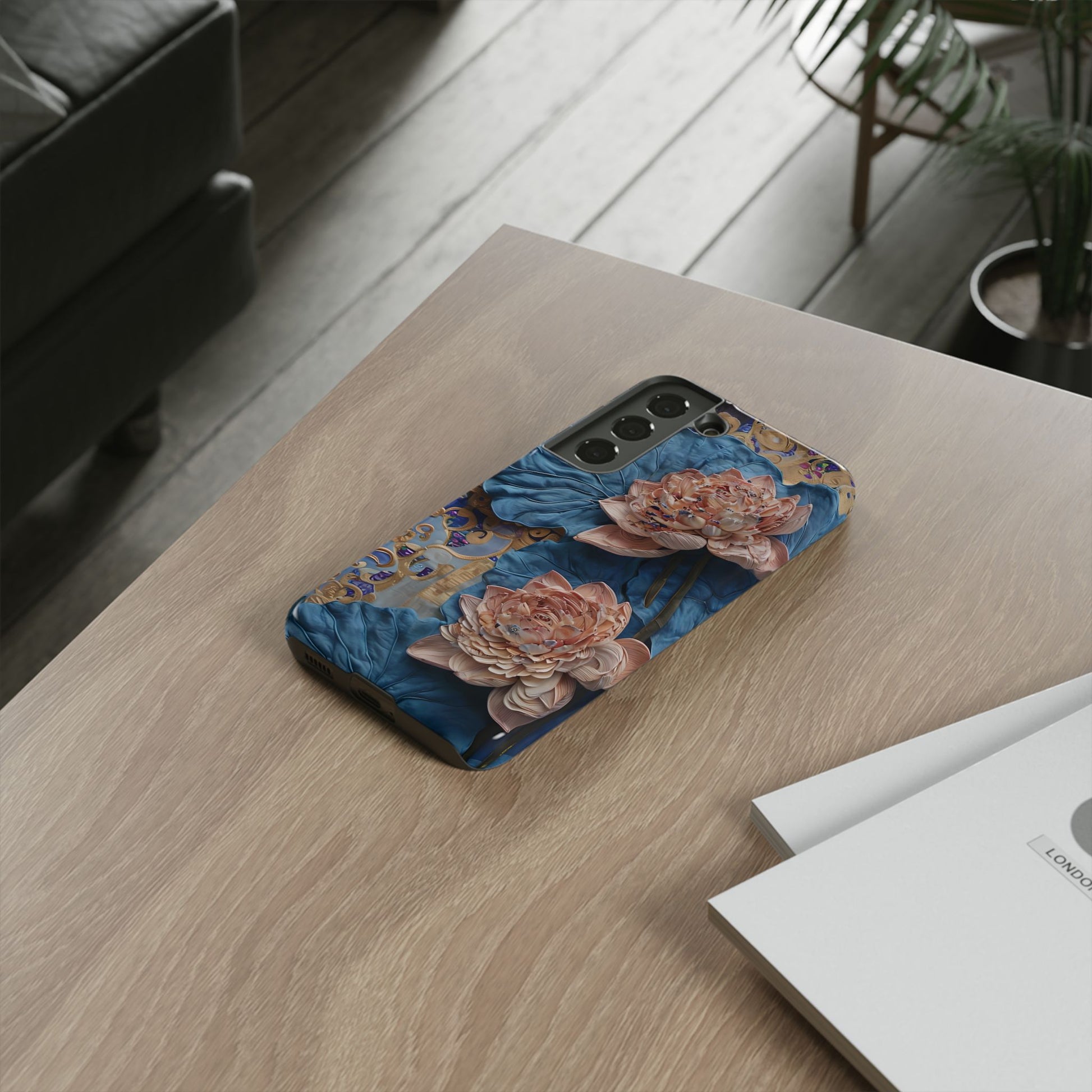 Peony Midnight Tapestry - Samsung Galaxy S22 - Elegant Blue & Blush Artful Phone Cover
