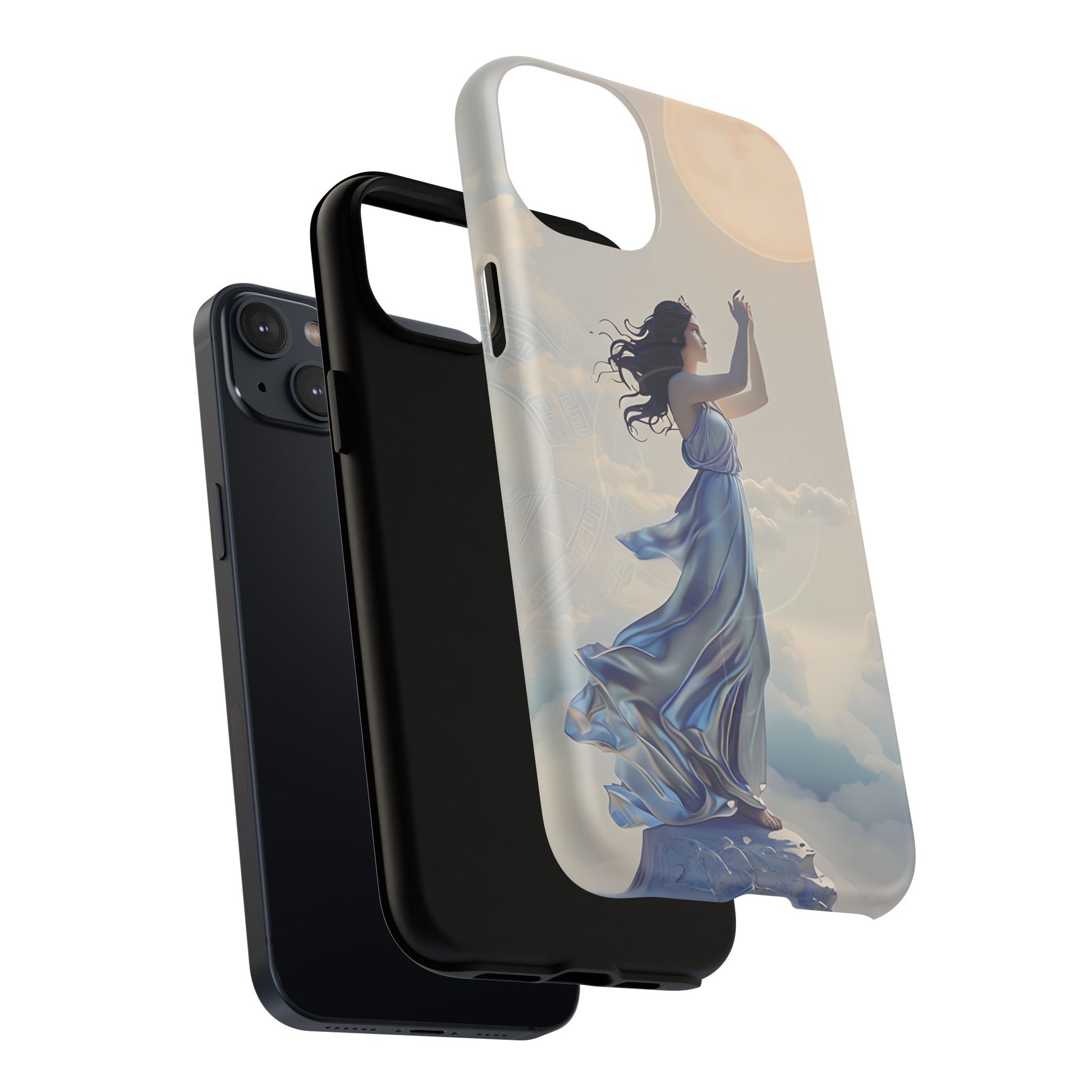 Moonlit Ascend - Ethereal Celestial Art iPhone 14 Plus MagSafe Phone Case -Dreamy Night Sky & Floating Woman Design
