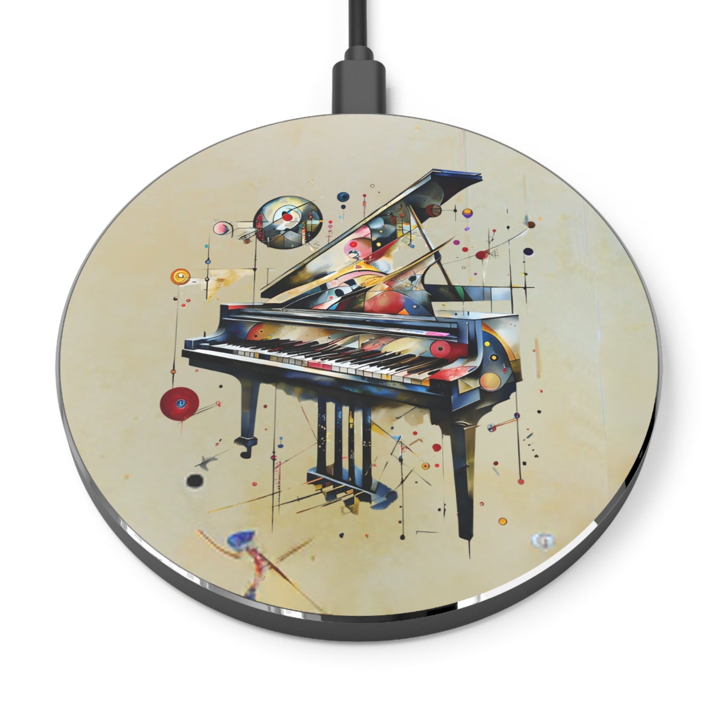 Keys of Imagination grand piano music art Qi wireless charger with colorful abstract piano design