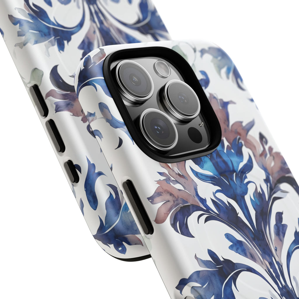 Delft Reverie - Elegant Blue & White iPhone 16 Pro MagSafe Phone Case - Dutch Delftware-Inspired Floral Design