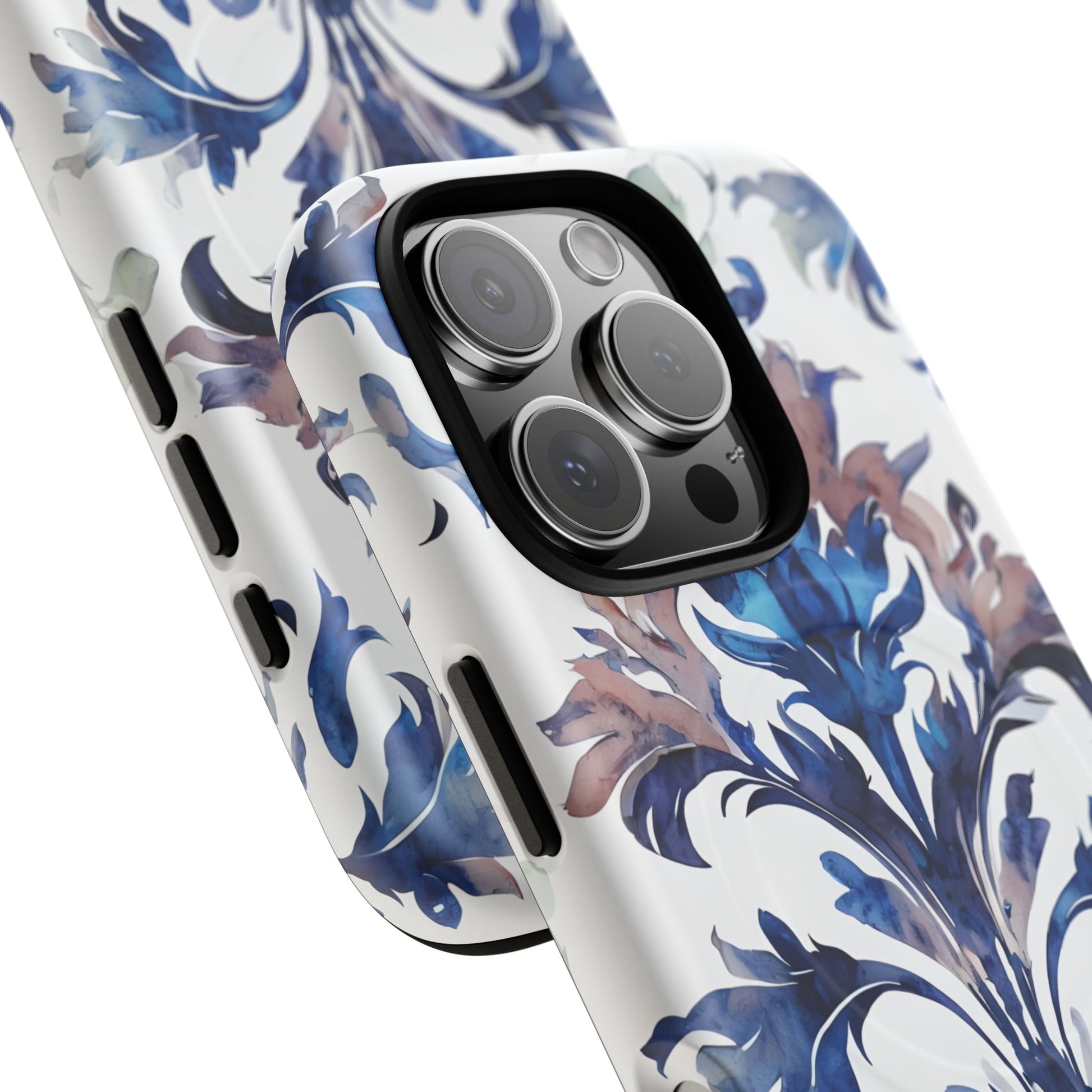 Delft Reverie - Elegant Blue & White iPhone 16 Pro MagSafe Phone Case - Dutch Delftware-Inspired Floral Design