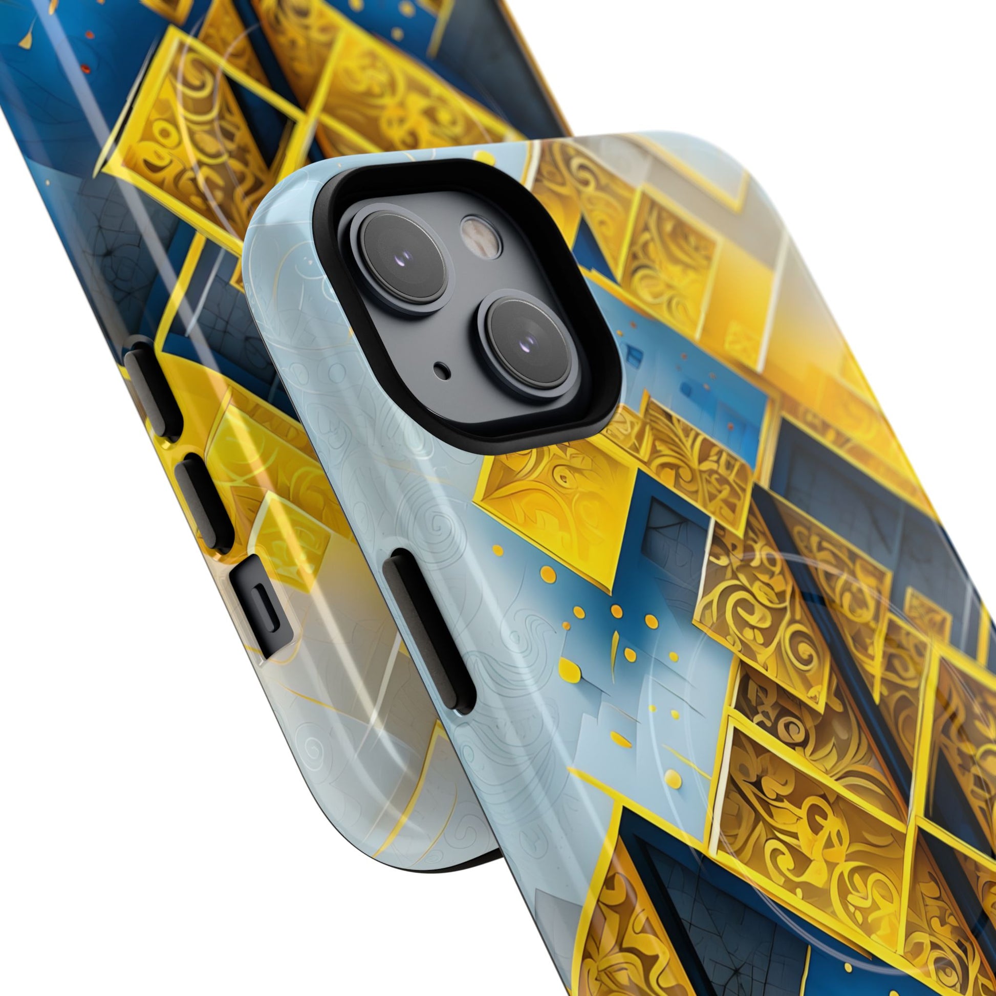 Golden Ascent Luxe Geometric iPhone 14 Plus - MagSafe Compatible - Elegant Abstract Gold Design