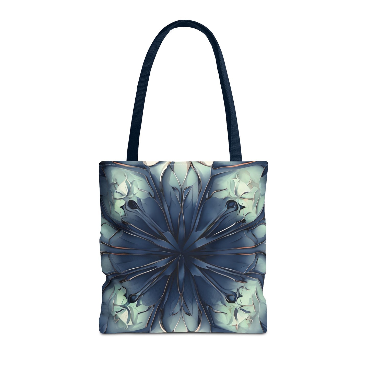 Indigo Mosaic canvas tote bag featuring deep blue mosaic pattern design with navy handles