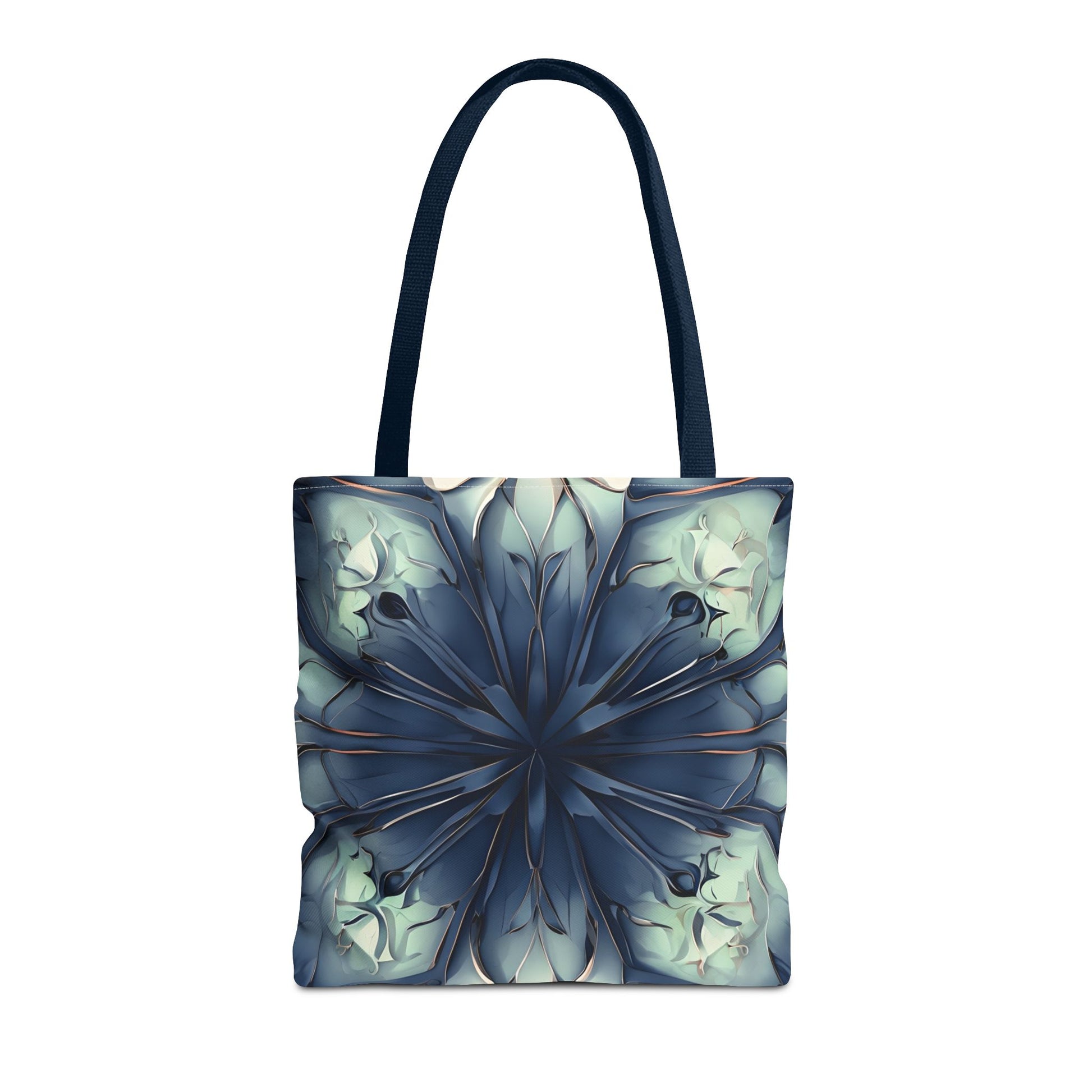Indigo Mosaic canvas tote bag featuring deep blue mosaic pattern design with navy handles