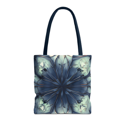 Indigo Mosaic canvas tote bag featuring deep blue mosaic pattern design with navy handles