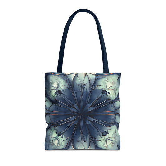 Indigo Mosaic canvas tote bag featuring deep blue mosaic pattern design with navy handles