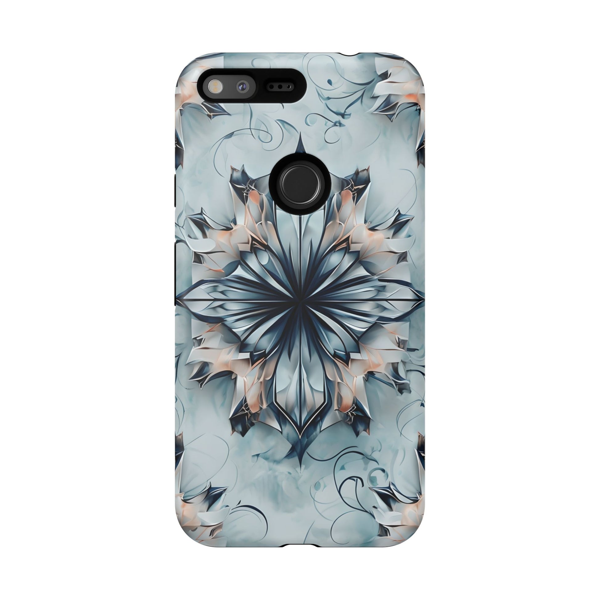 Indigo Mirage - Artistic Kaleidoscope Collection Artistic Floral - Google Pixel XL Tough Phone Case - Bold Indigo Symmetrical Design