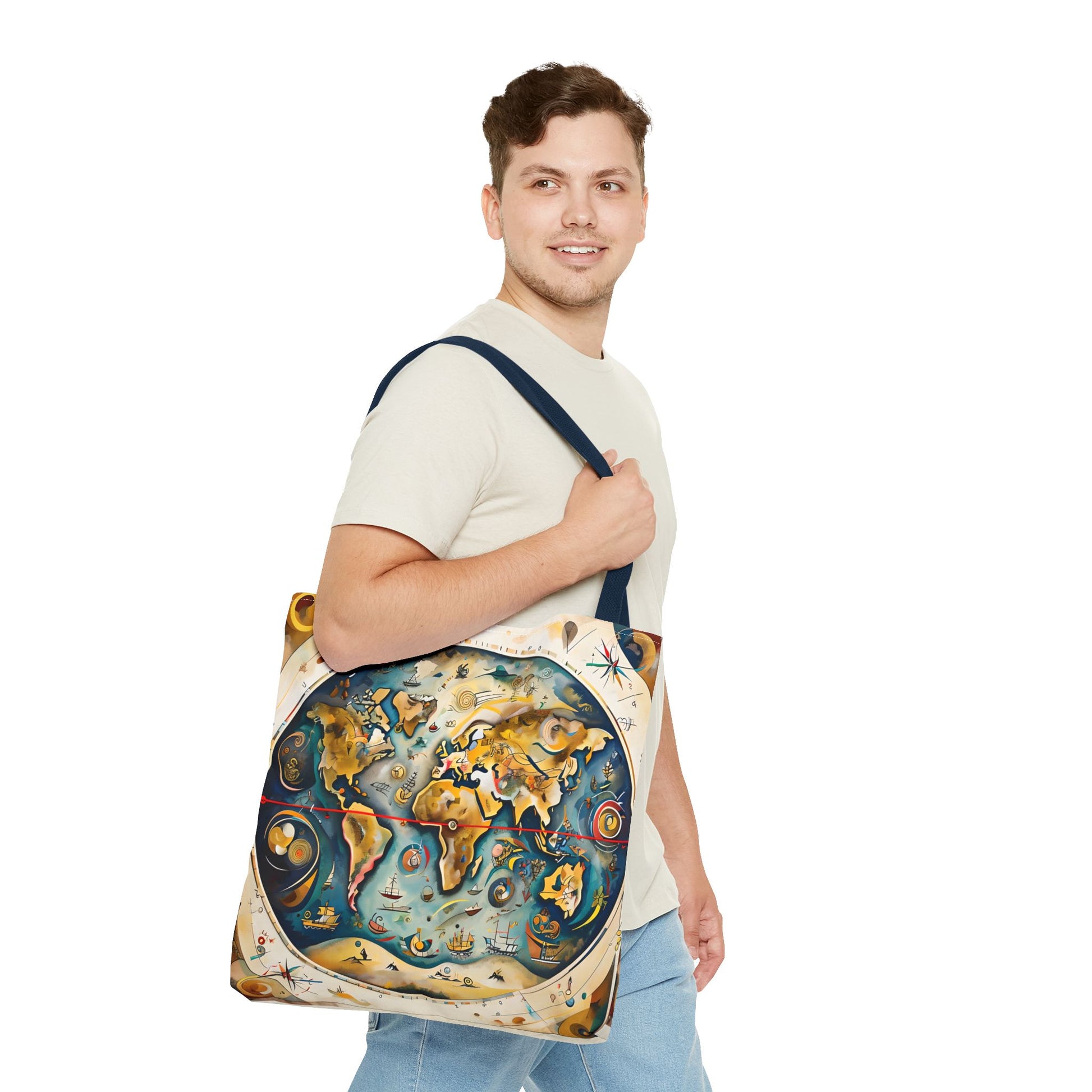 Celestial Map Tote (16x16 & 18x18)- Vintage Star Chart and Antique Globe Design on Navy-Handled Canvas, Reusable & Eco-Friendly
