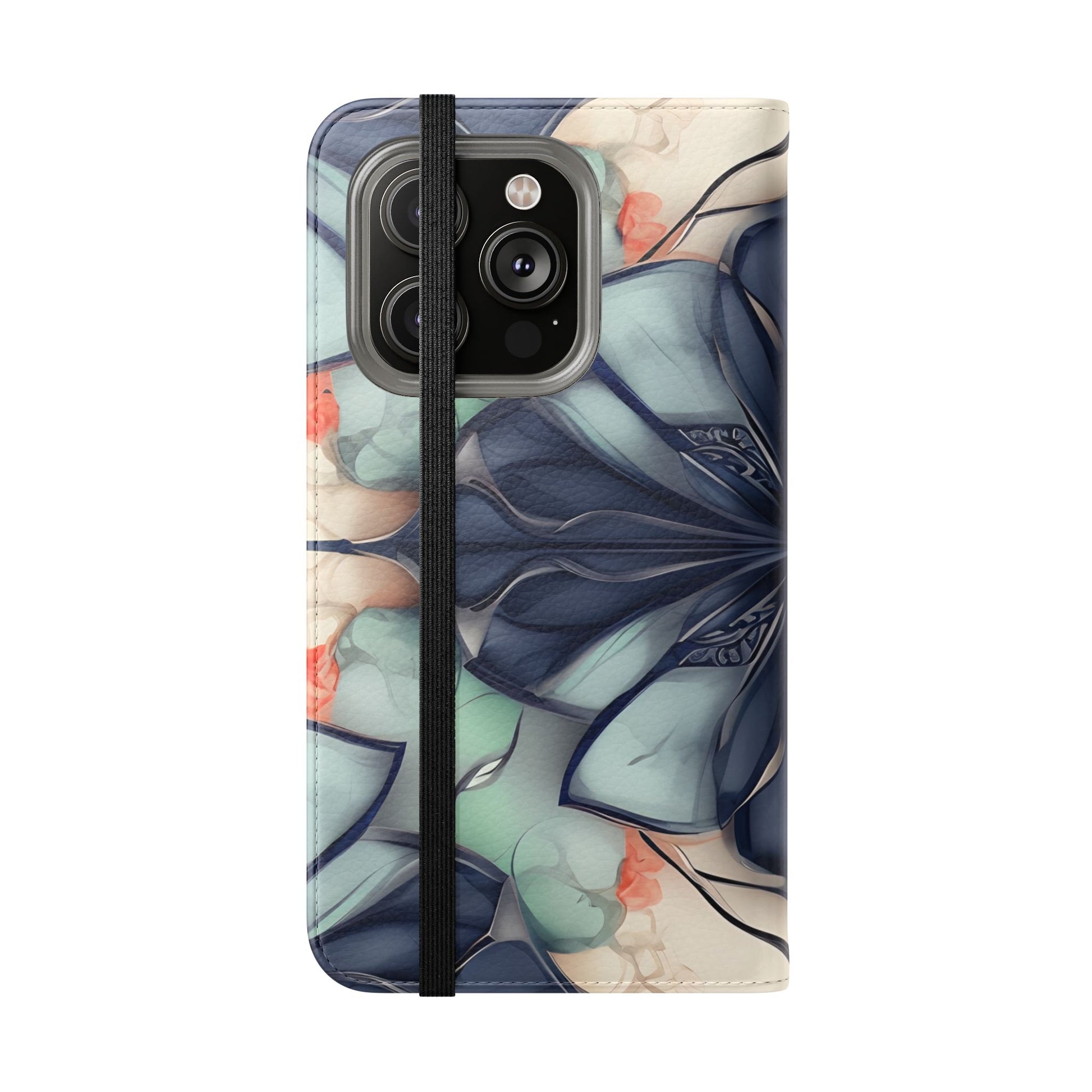 Midnight Mosaic - Abstract Floral Flip Phone Case for iPhone 14 Pro