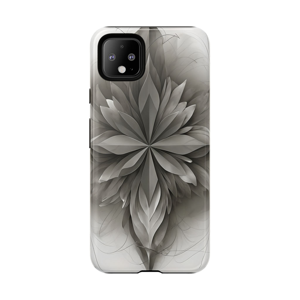 Silver Lotus - Elegant Monochrome Floral Google Pixel 4XL Tough Phone Case - Modern Lotus Design