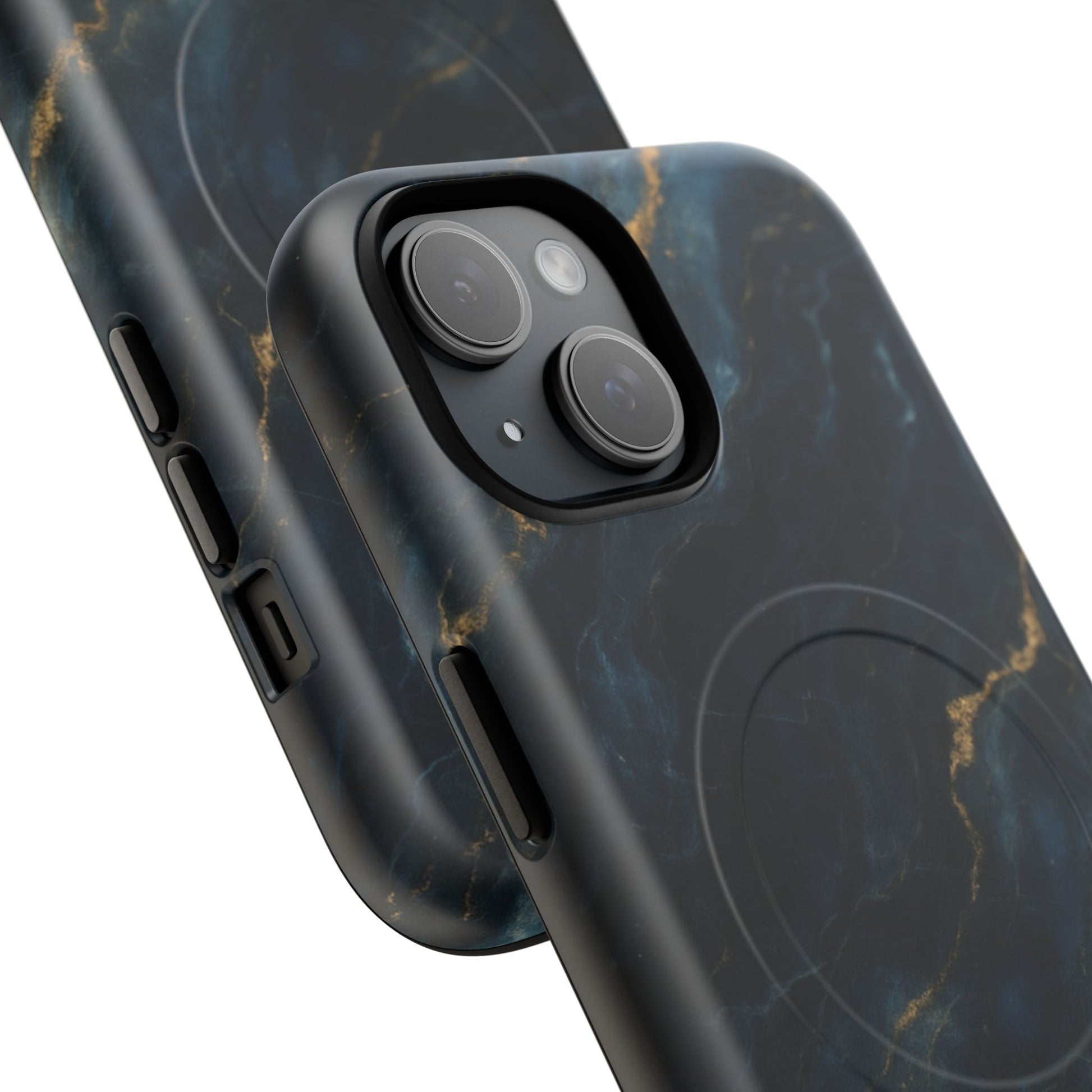 Midnight Marble MagSafe iPhone 15 Case - Deep Blue Marble Design Shockproof Cover