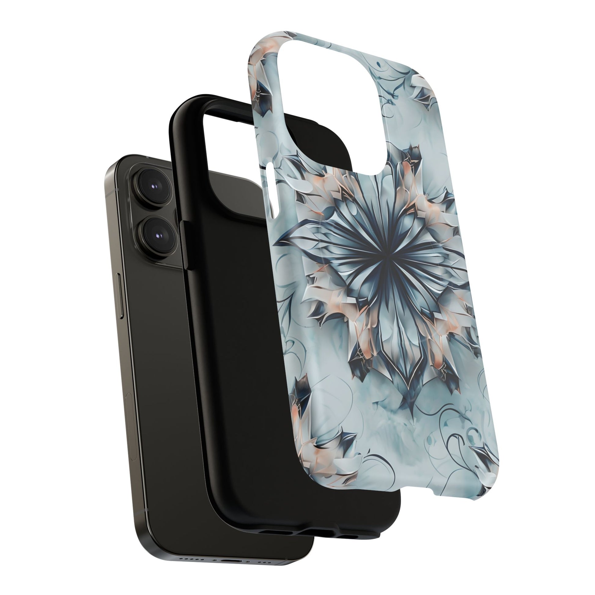 Indigo Mirage - Artistic Kaleidoscope Collection Artistic Floral - iPhone 14 Pro MagSafe Phone Case -Bold Indigo Symmetrical Design