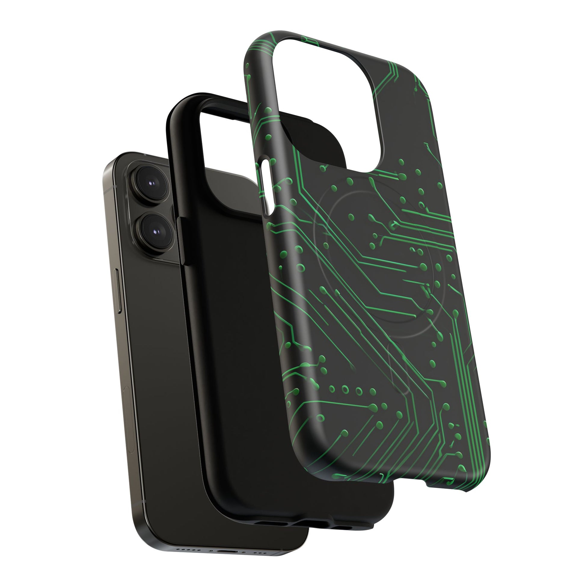 Green Circuit Grid iPhone 14 Pro MagSafe Compatible case- Tech-Inspired Shockproof Cover