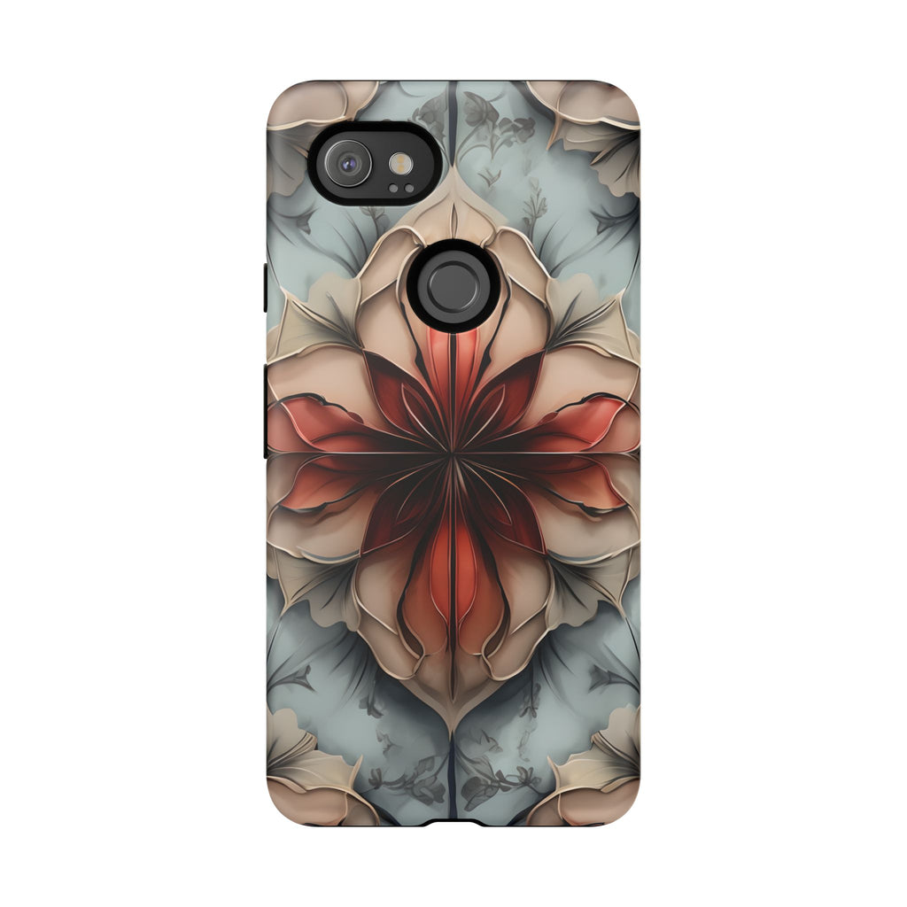 Ember Bloom - Kaleidoscope Collection Artistic Floral - Google Pixel 2XL Tough Phone Case - Fiery Symmetrical Design
