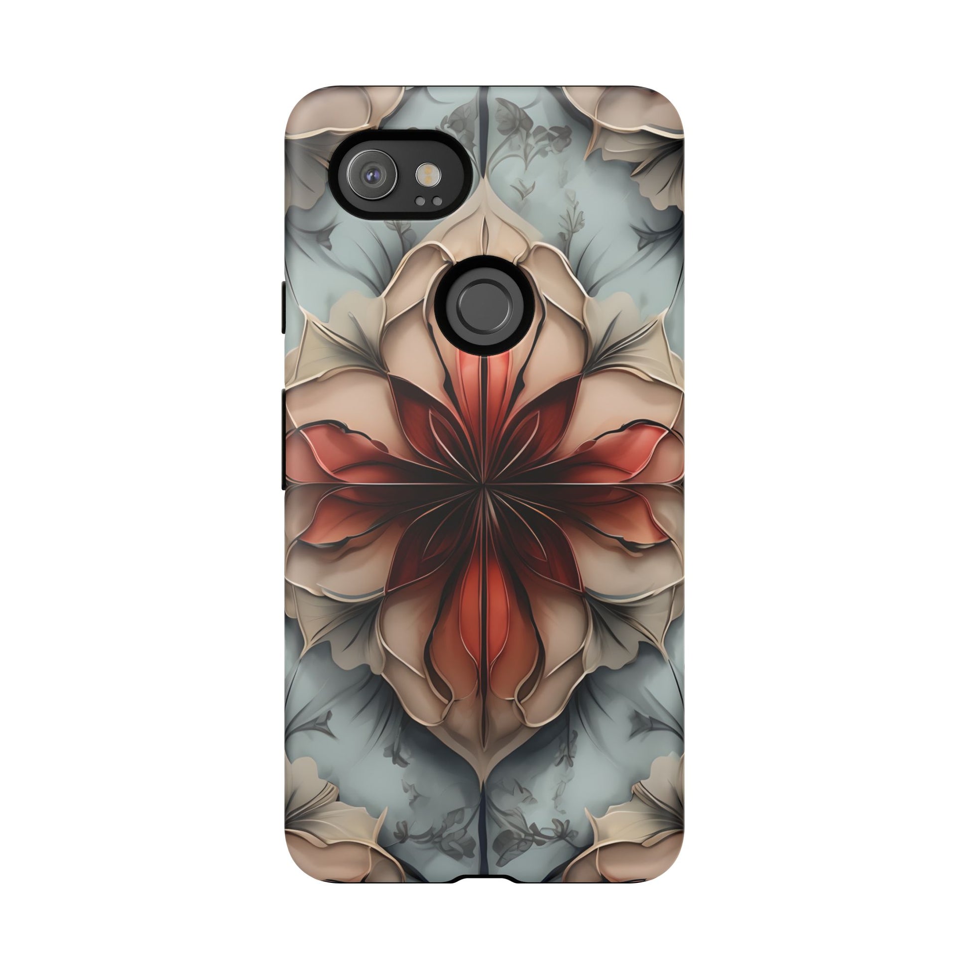 Ember Bloom - Kaleidoscope Collection Artistic Floral - Google Pixel 2XL Tough Phone Case - Fiery Symmetrical Design