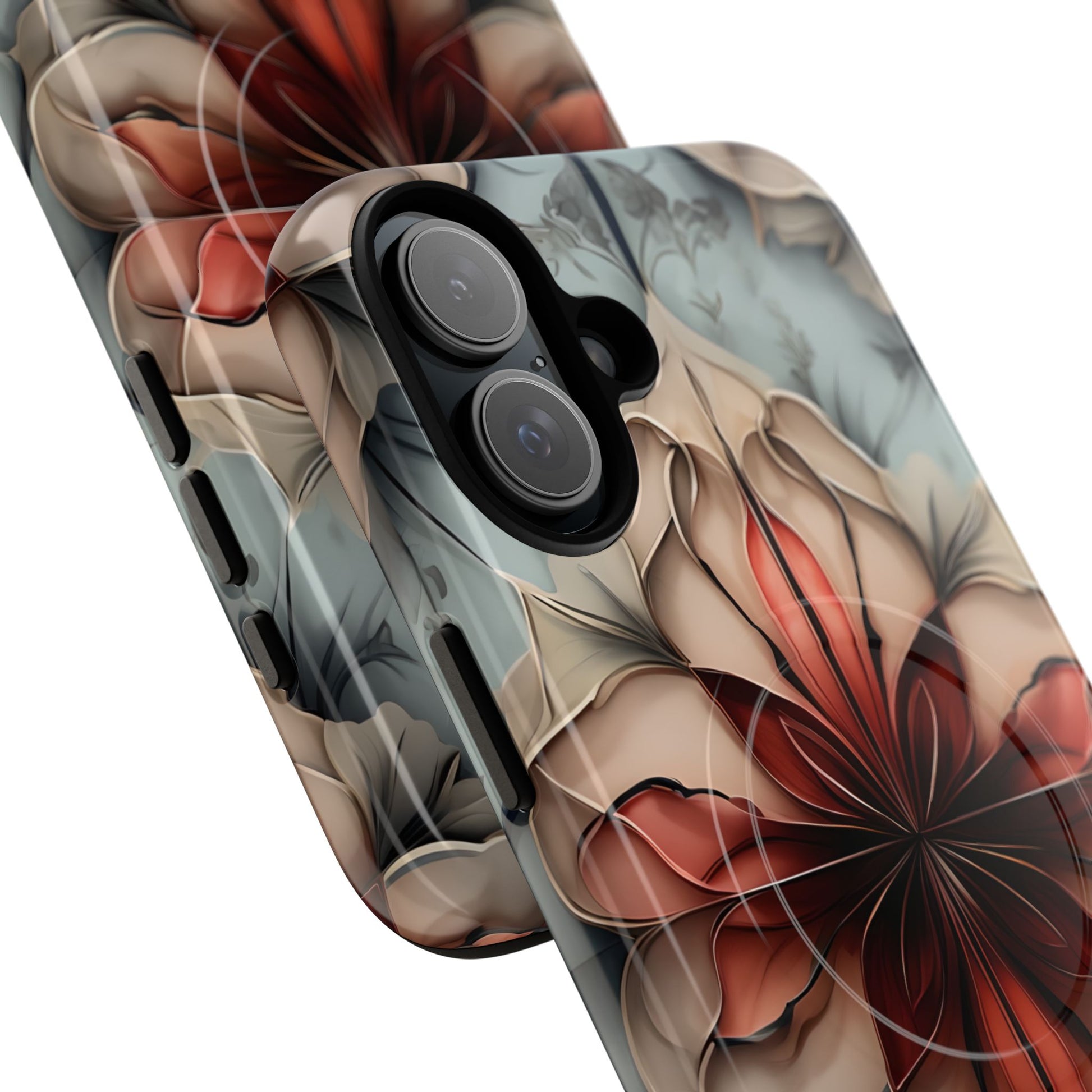 Ember Bloom - Kaleidoscope Collection Artistic Floral iPhone 16 Plus MagSafe Phone Case - Fiery Symmetrical Design