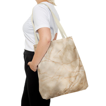 Parchment Mist Tote Bag (16x16 & 18x18)- Elegant Beige Marble Print on Canvas, Available with Beige or Black Handles, Reusable & Eco-Friendly