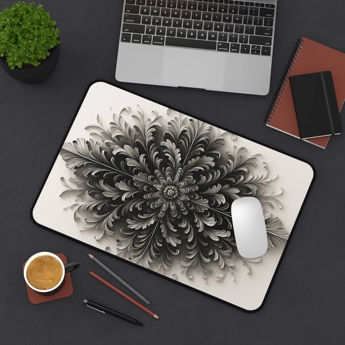 Obsidian Bloom Desk Mat - Premium Office Desk Pad, 3 Sizes Available, Artistic Workspace Protection