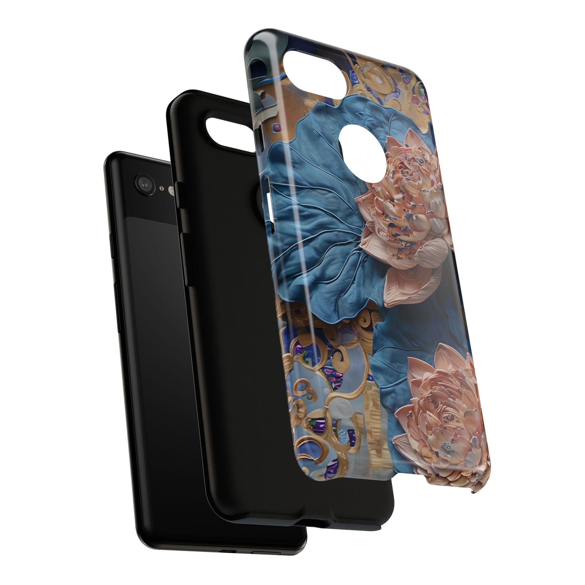 Peony Midnight Tapestry - Google Pixel 3XL - Elegant Blue & Blush Artful Phone Cover