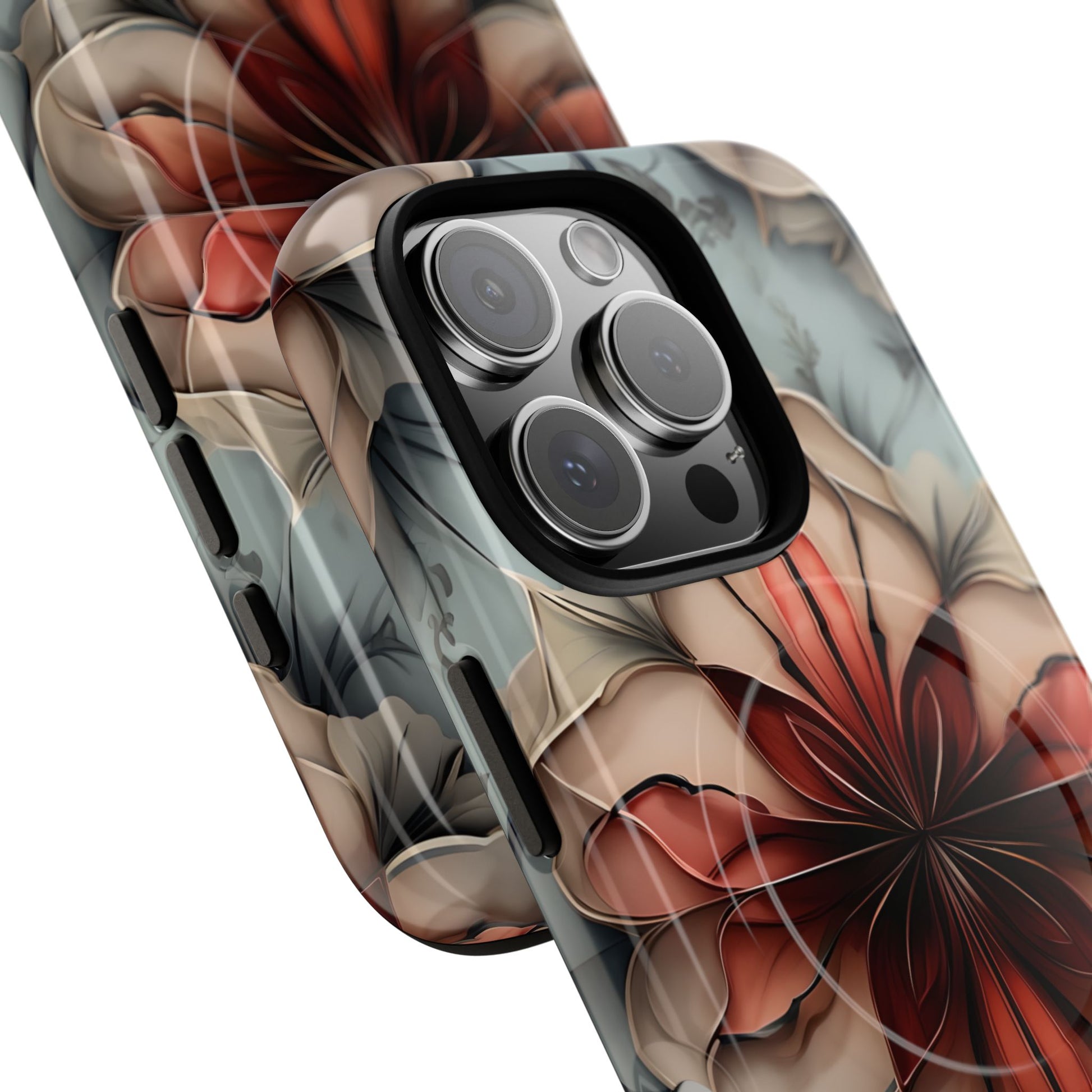 Ember Bloom - Kaleidoscope Collection Artistic Floral iPhone 16 Pro MagSafe Phone Case - Fiery Symmetrical Design