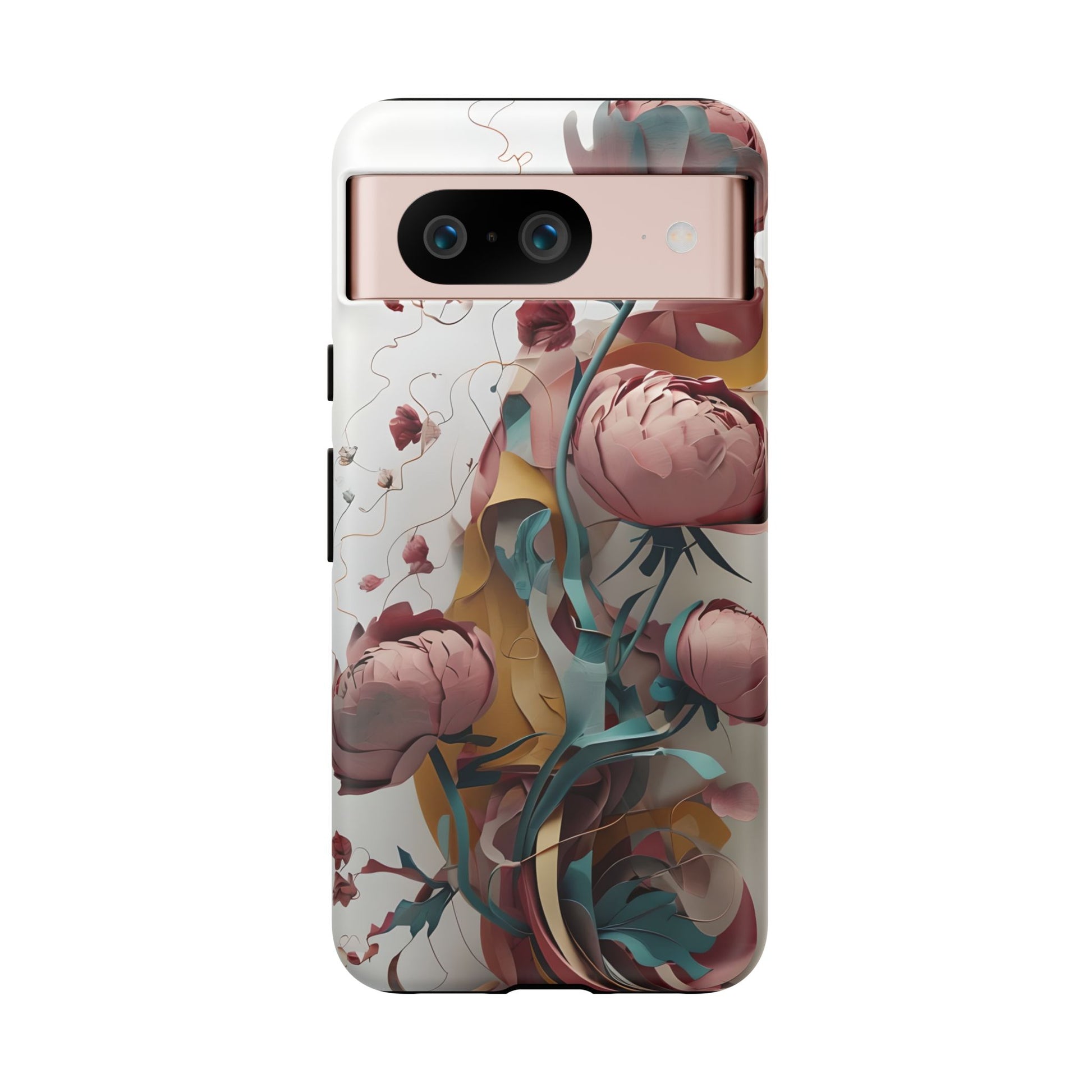 Blushing Peony Veil - Elegant Painterly Floral Google Pixel 8 Tough Phone Case - Soft Blush & Teal Peony Design