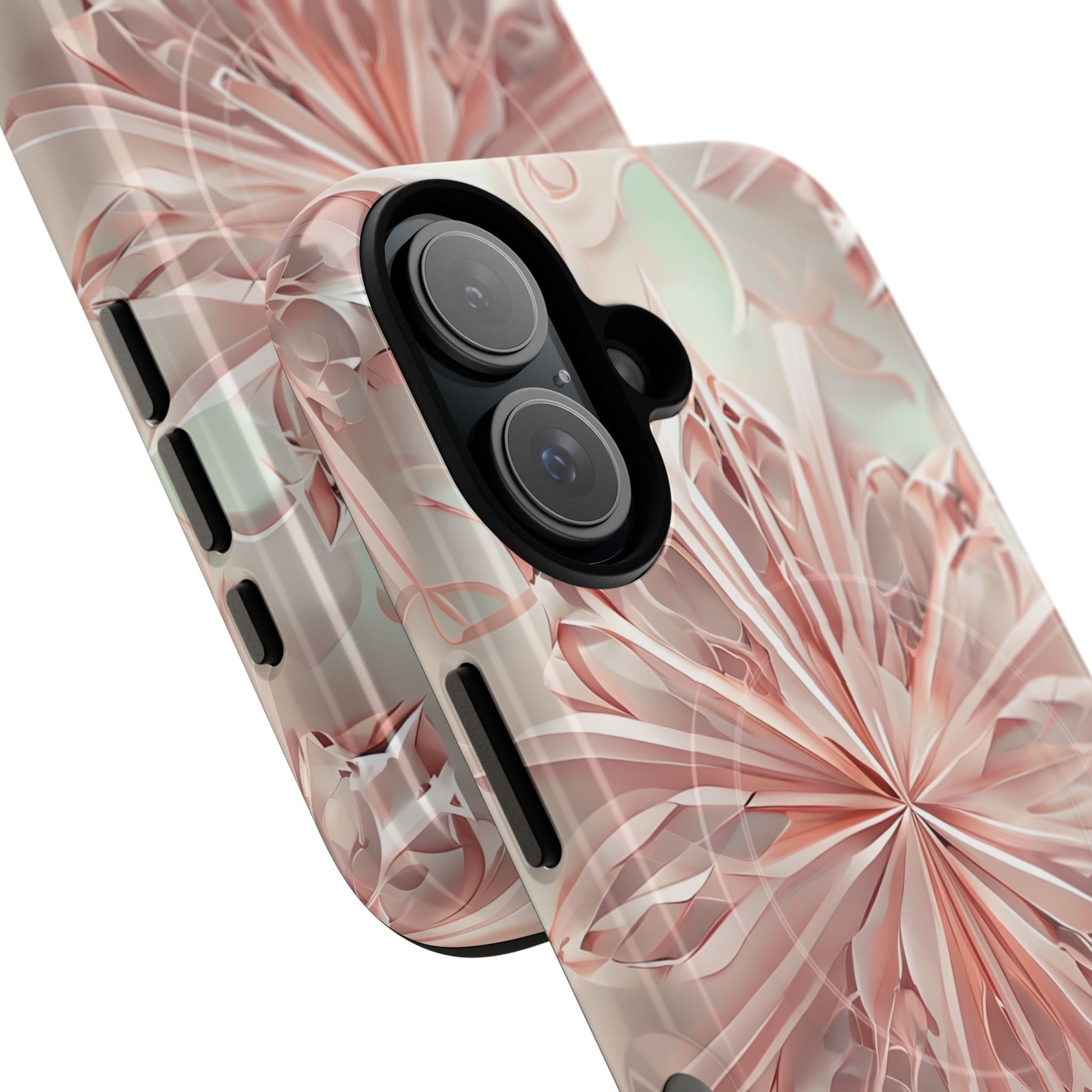 Blush Frost iPhone 16 - Kaleidoscope Collection of MagSafe Compatible - Soft Pink Geometric Floral Design