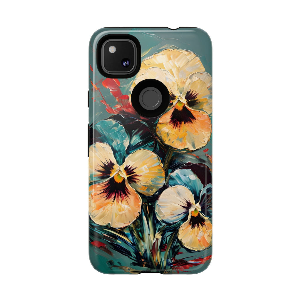 Golden Pansy Cascade Tough Case for Google Pixel 4a - Floral Artistic Shockproof Cover, Elegant Protective Phone Case