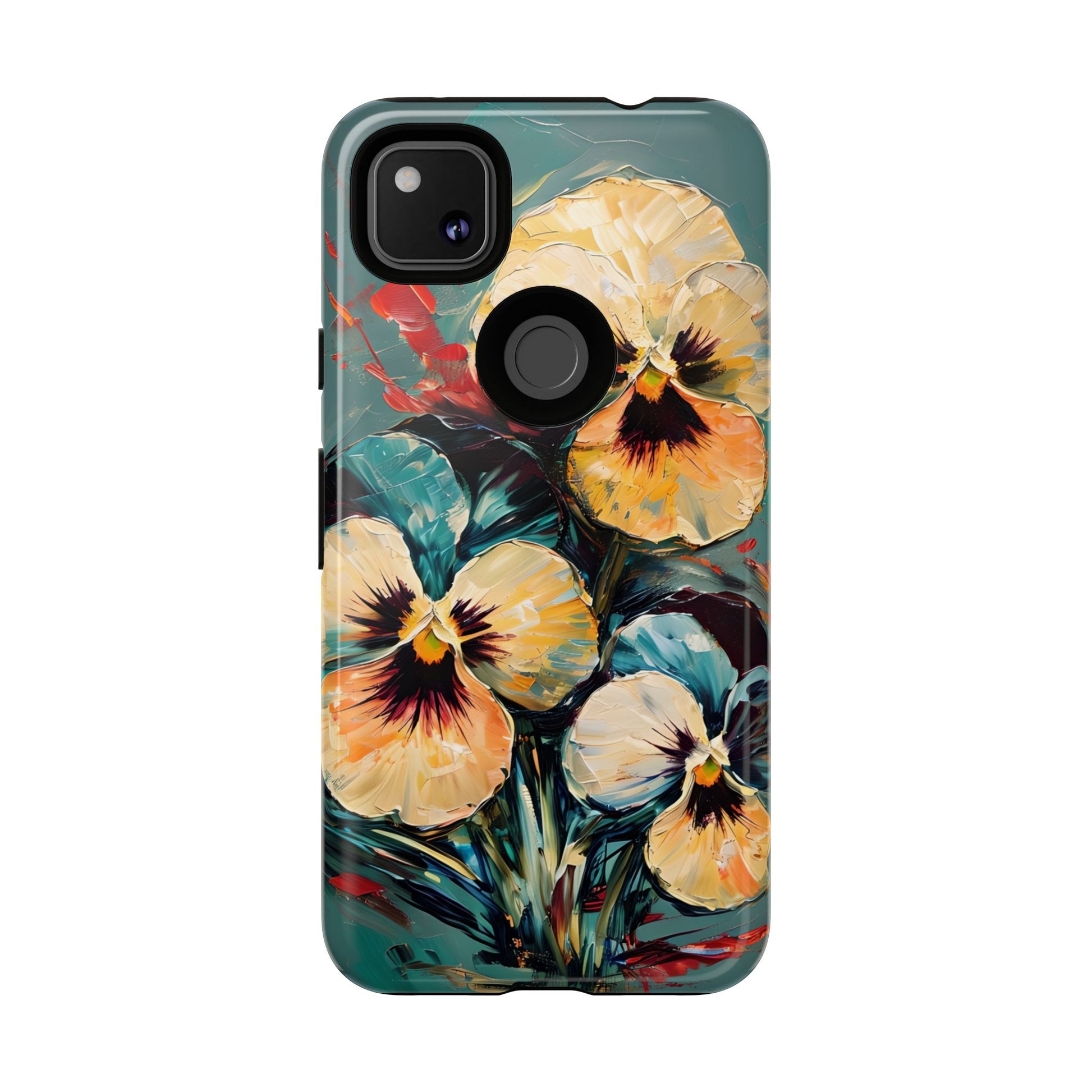 Golden Pansy Cascade Tough Case for Google Pixel 4a - Floral Artistic Shockproof Cover, Elegant Protective Phone Case